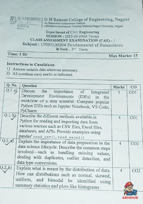 FD-CAE1_2025 - Fundamental of Datascience PYQ