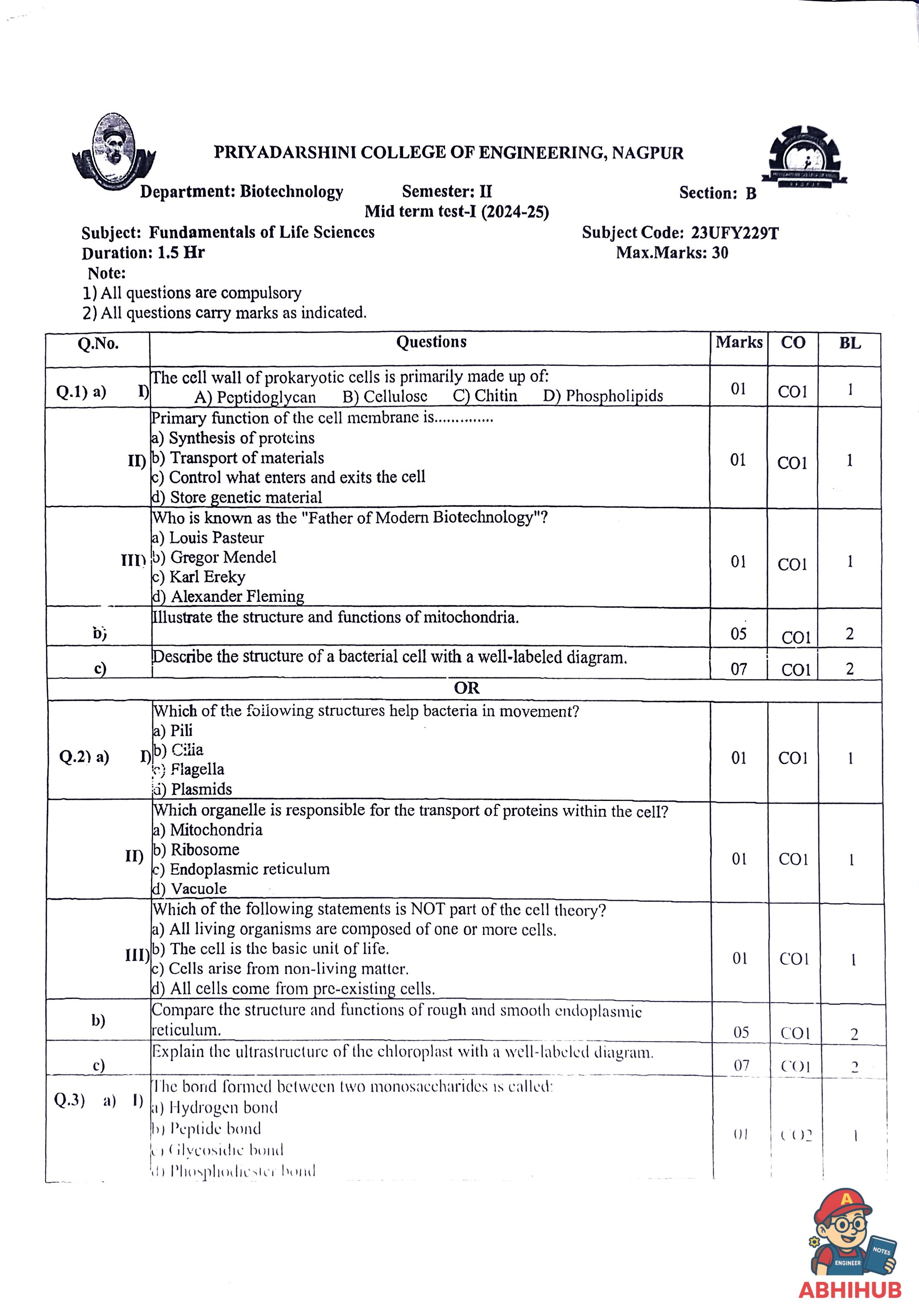 CAE1 Submission - Fundamentals in Life Sciences PYQ