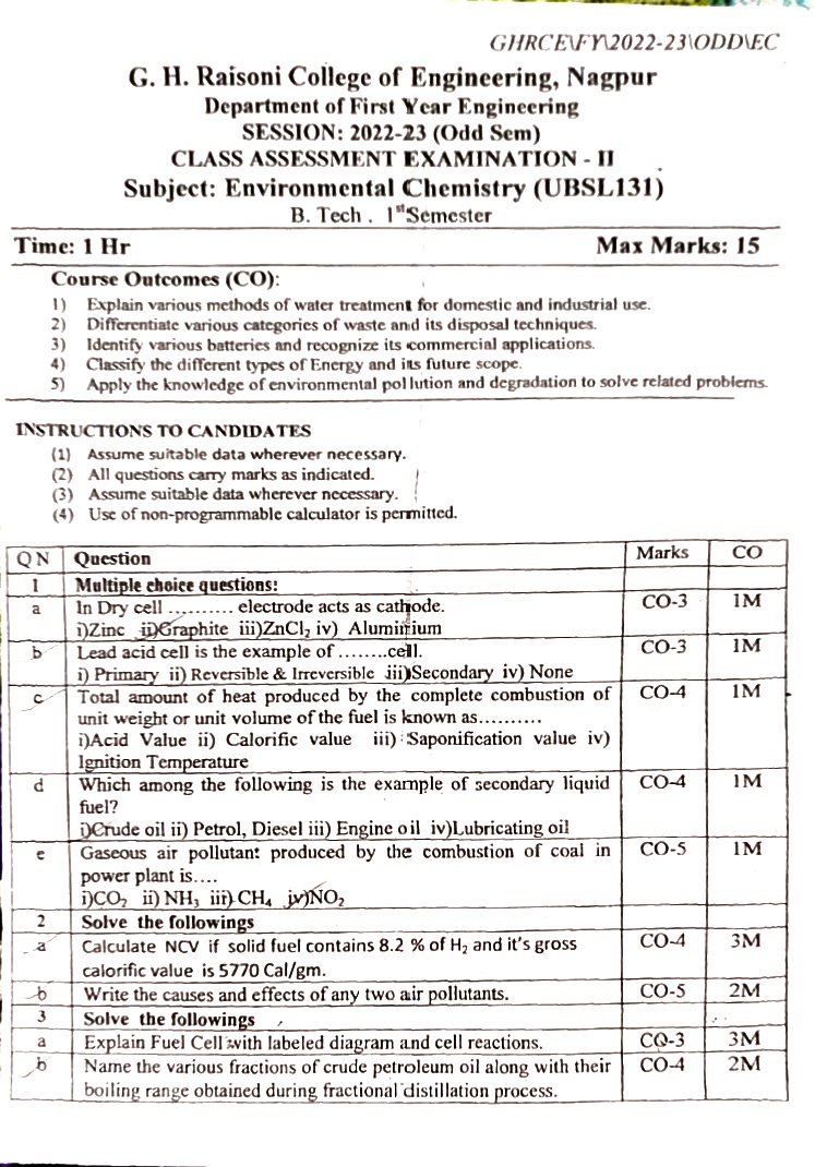 CAE2 Submission - Environmental Chemistry PYQ