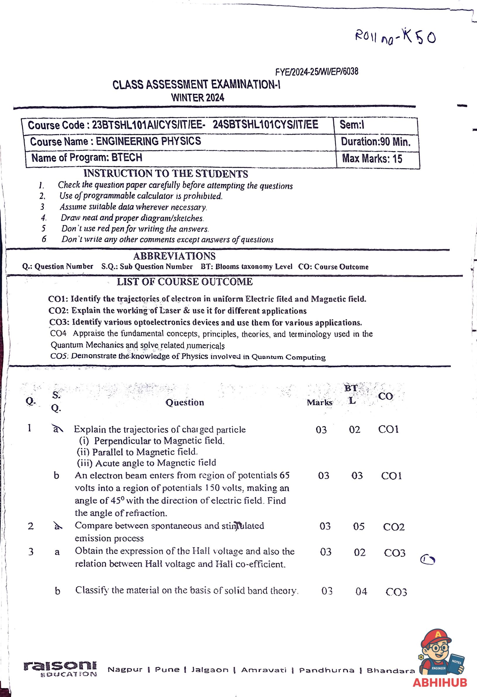 CAE1 Submission - Engineering Physics PYQ