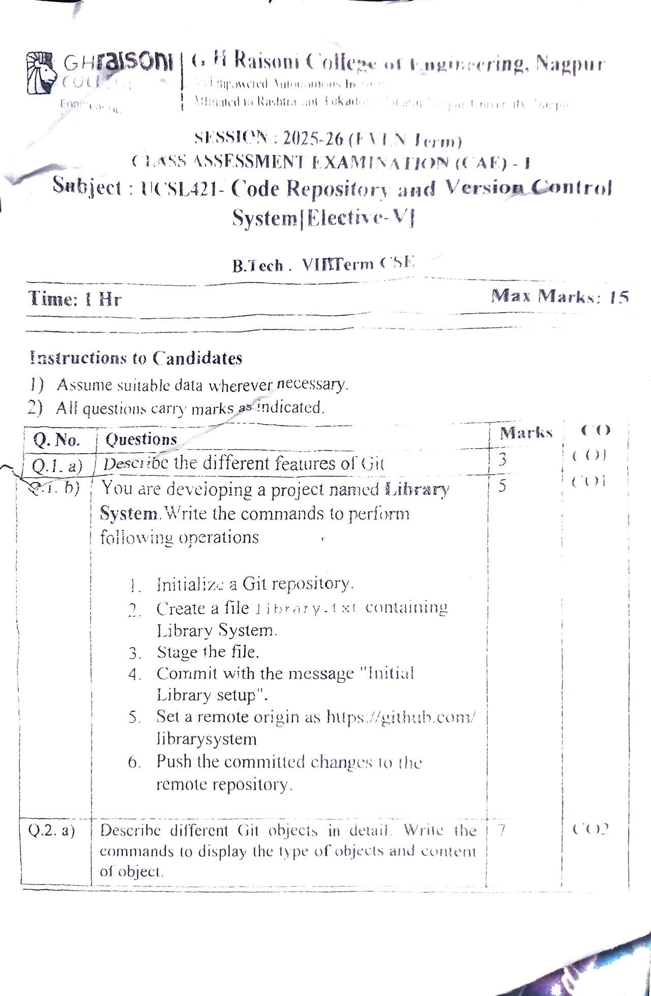 Code Repository and Version Control System - Code Repository and Version Control System PYQ