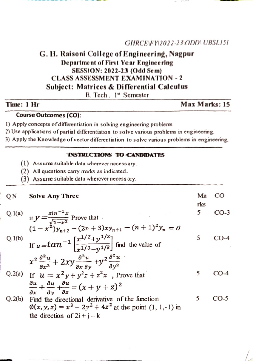 CAE2 Submission - Matrices and Differential Calculus PYQ