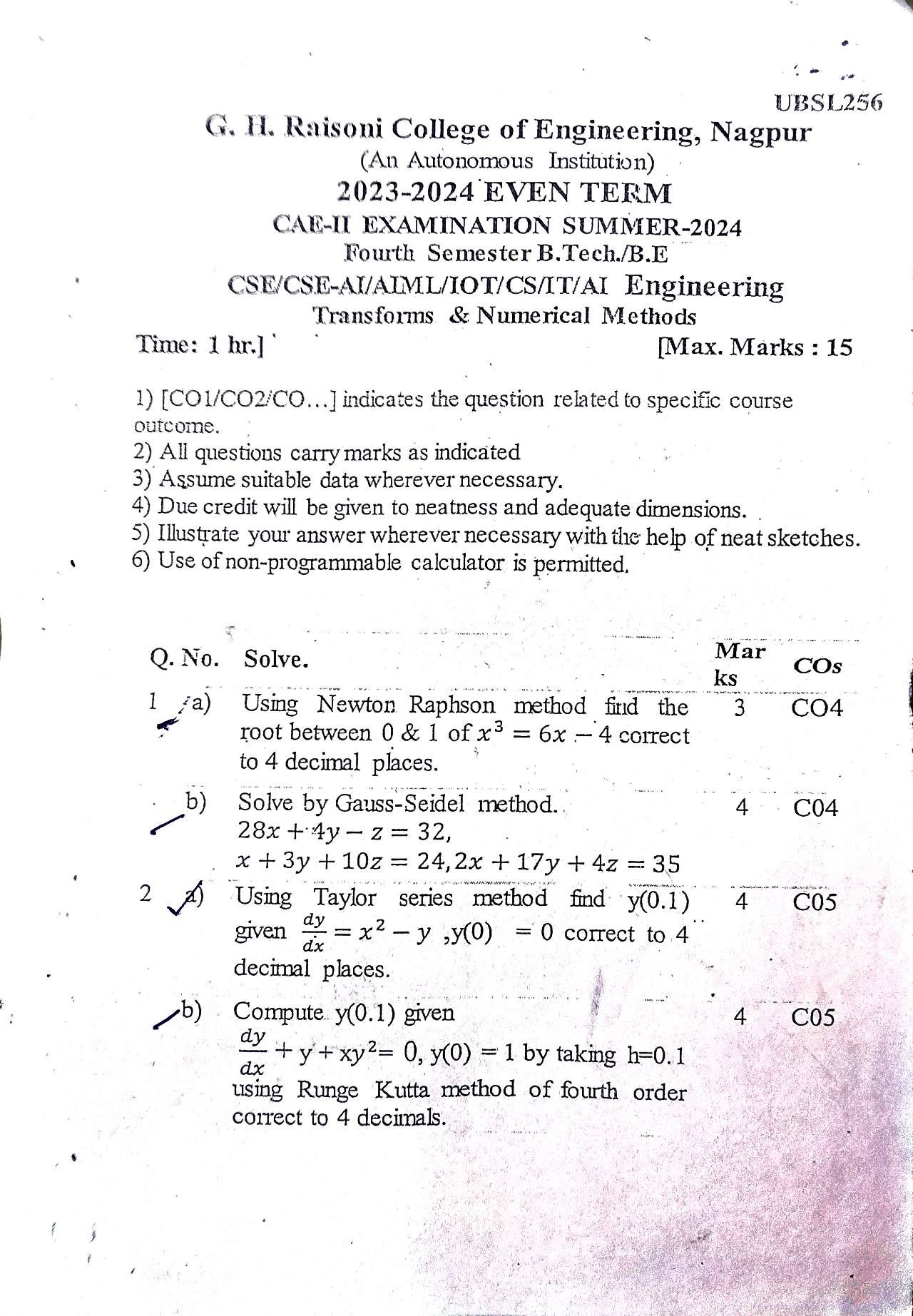 Transforms and Numerical Methods - Transforms and Numerical Methods PYQ