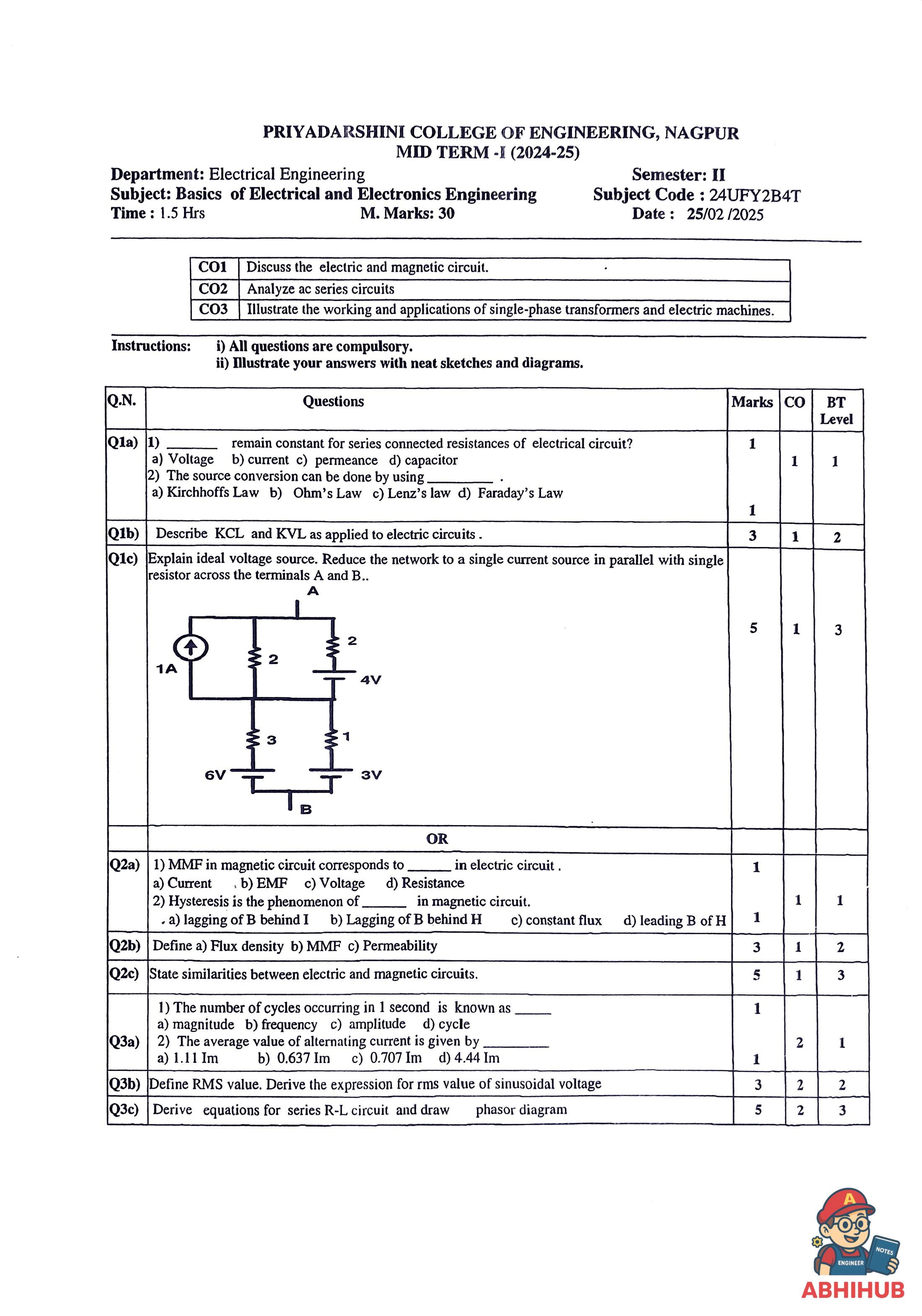 CAE1 Submission - Basics of Electrical & Electronics Engineering PYQ