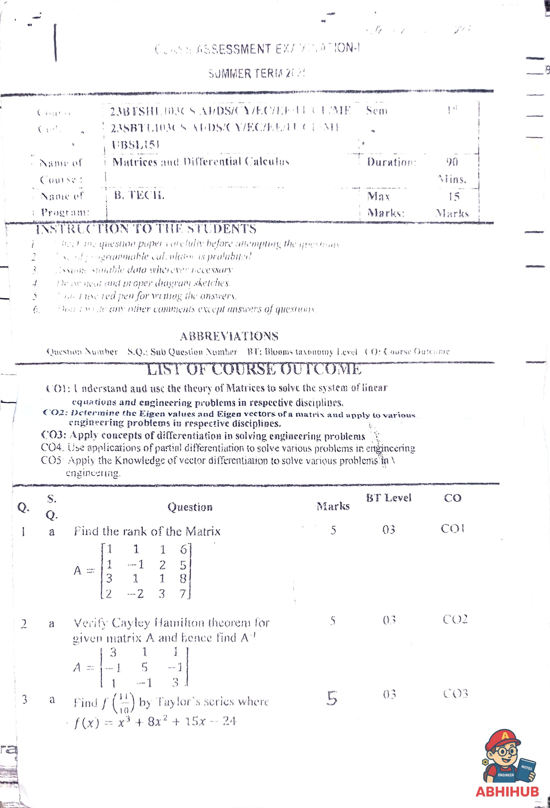 CAE1 Submission - Matrices and Differential Calculus PYQ