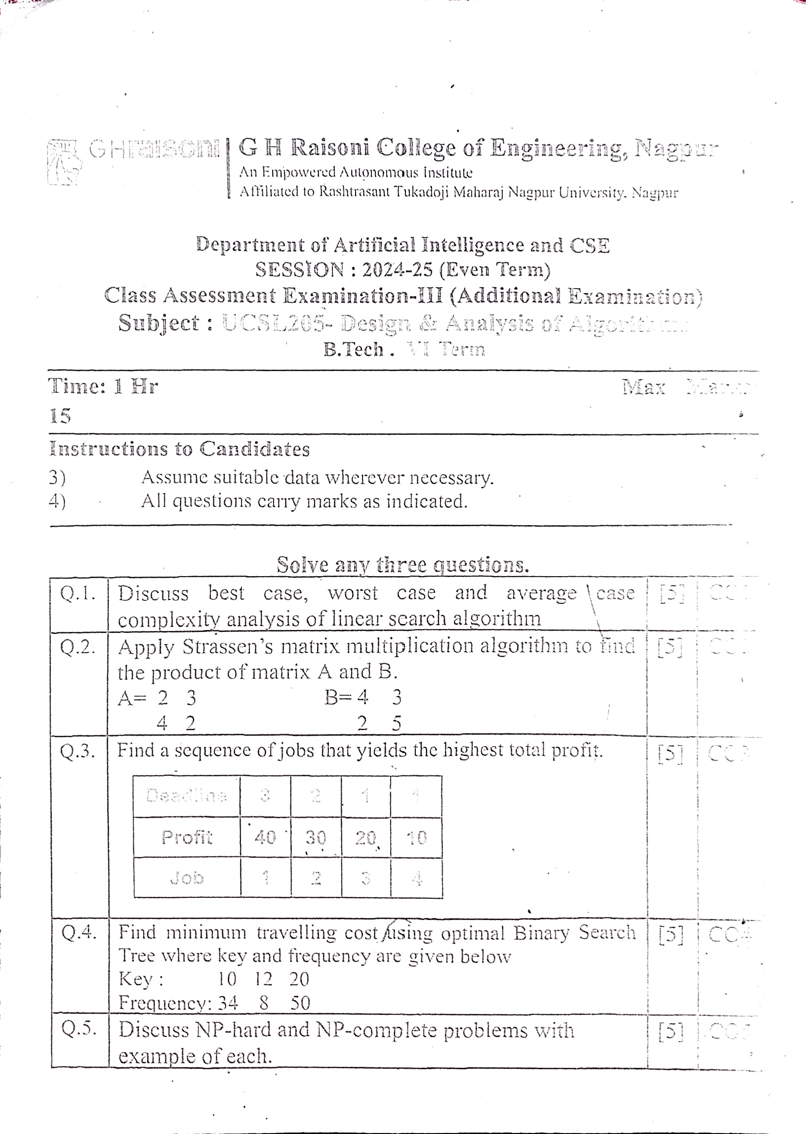 DAA-CAE3 - Design and Analysis of Algorithm  PYQ