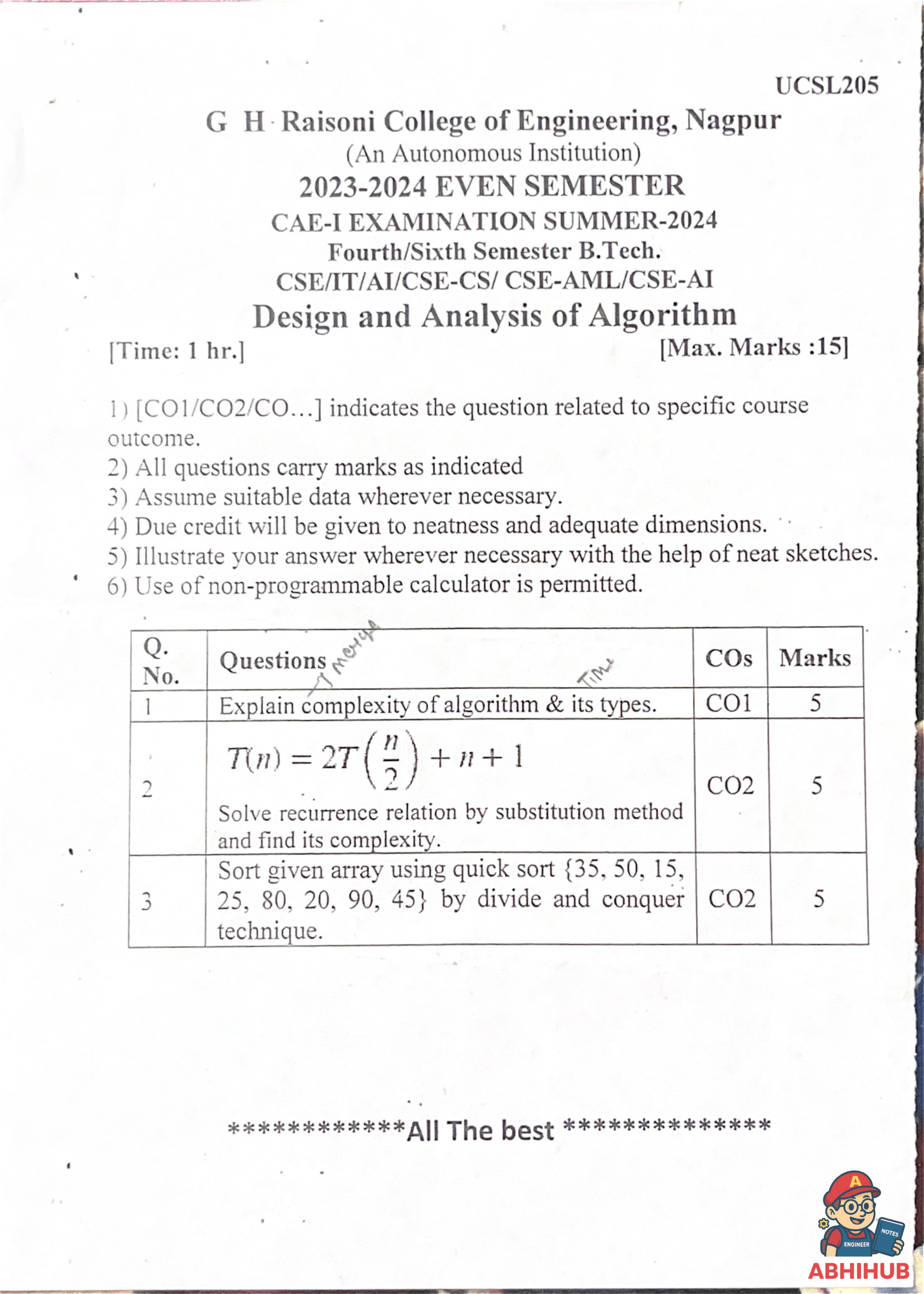 CAE1 Submission - Design and Analysis of Algorithm  PYQ