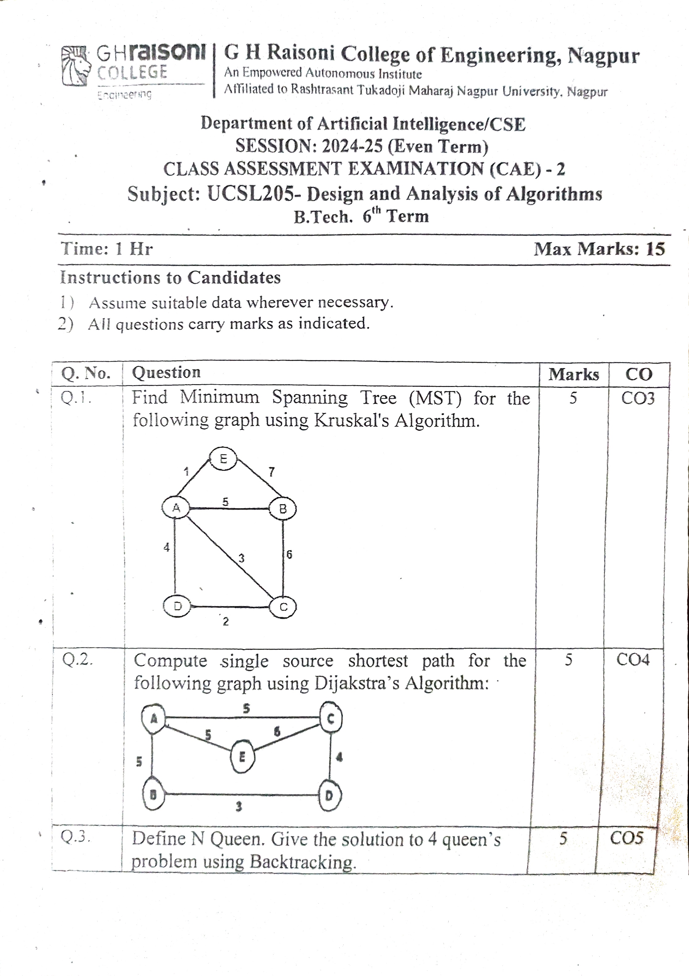 CAE2 Submission - Design and Analysis of Algorithm  PYQ