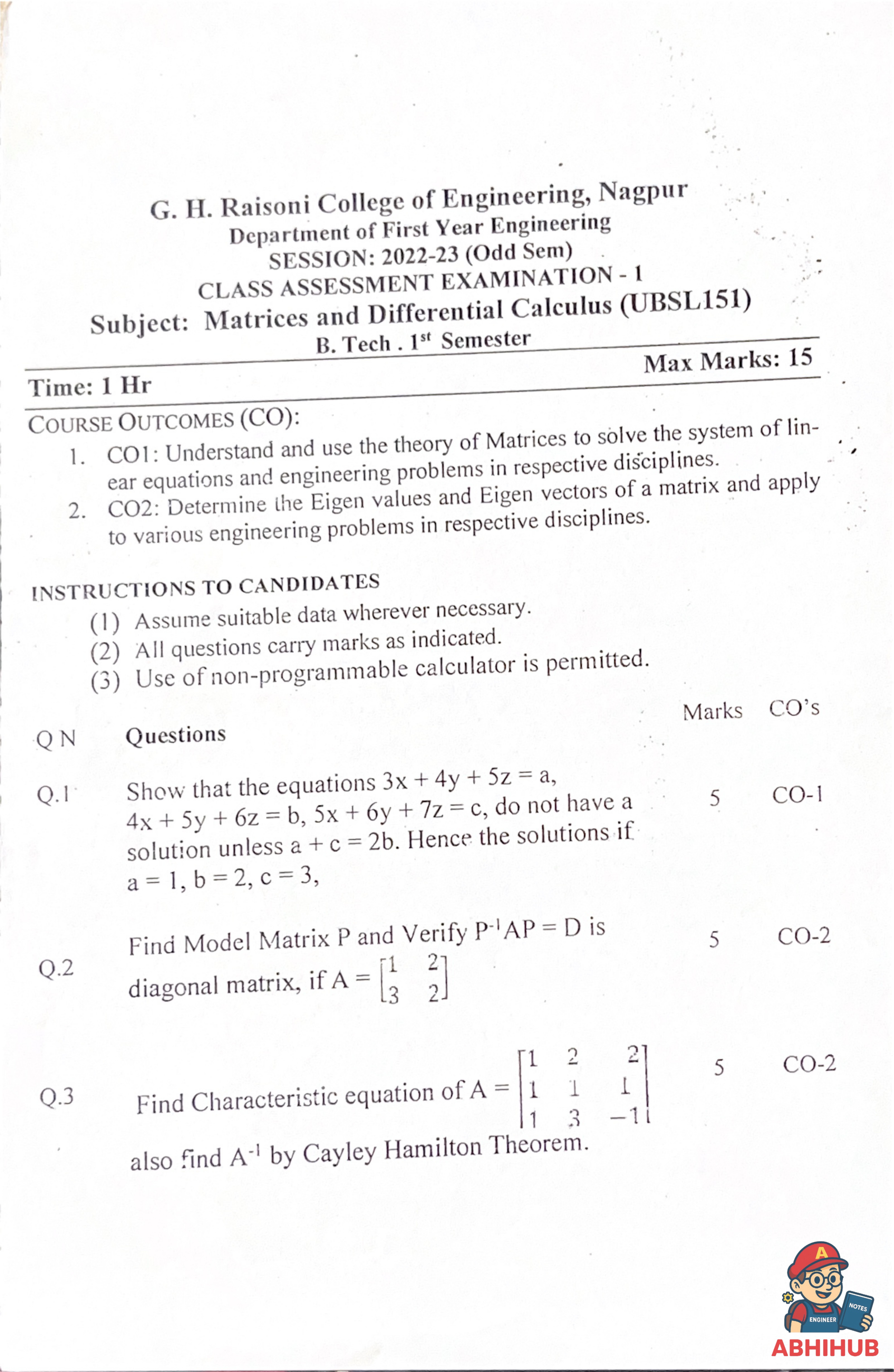 CAE1 Submission - Matrices and Differential Calculus PYQ