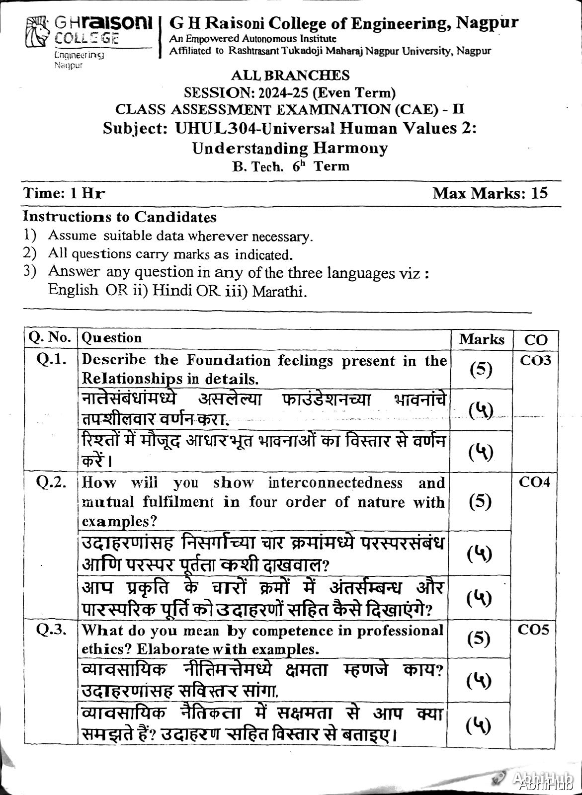 Universal Human Values 2: understanding harmony - Understanding Human Values  PYQ