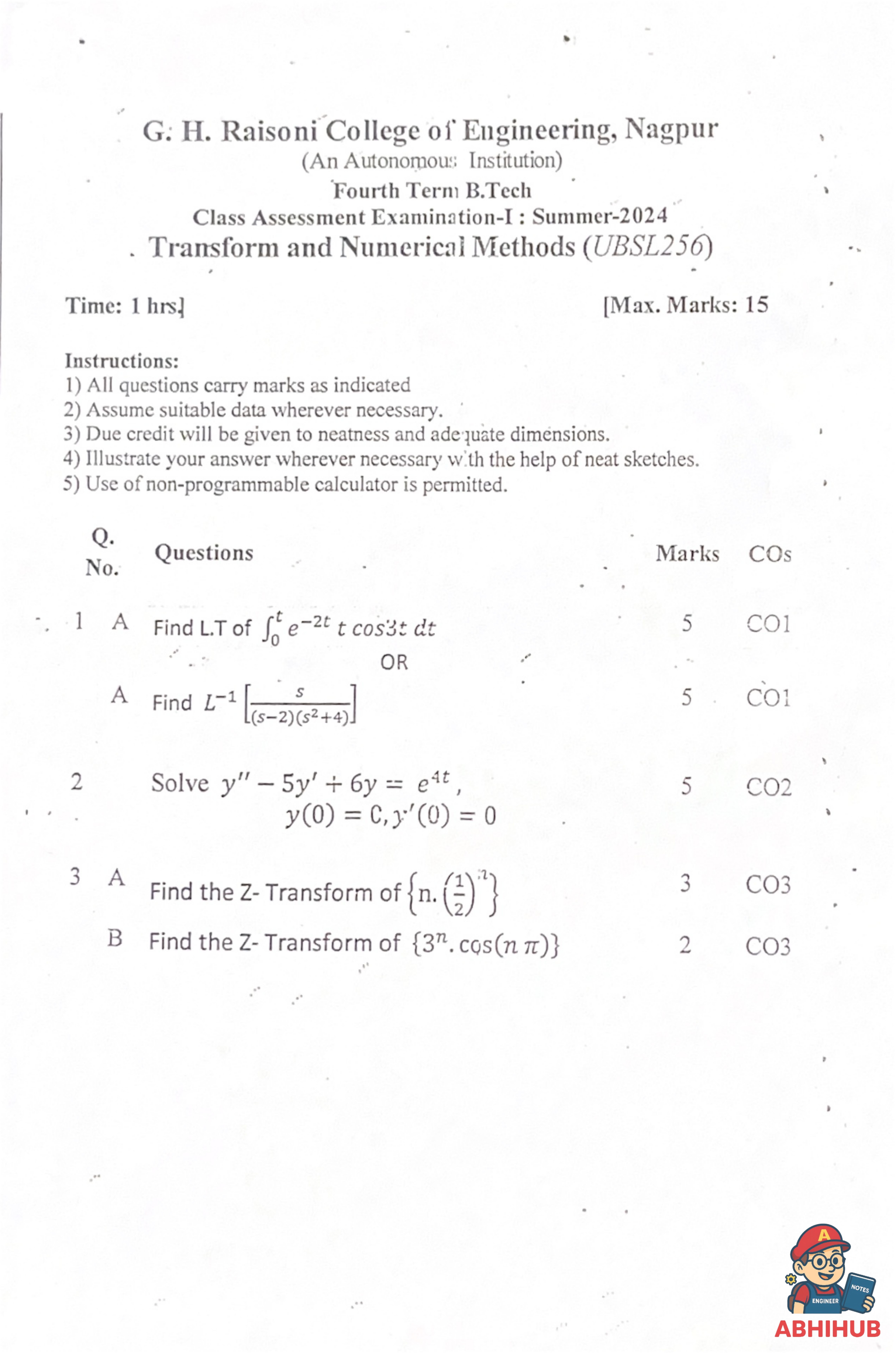 CAE1 Submission - Transforms and Numerical Methods PYQ