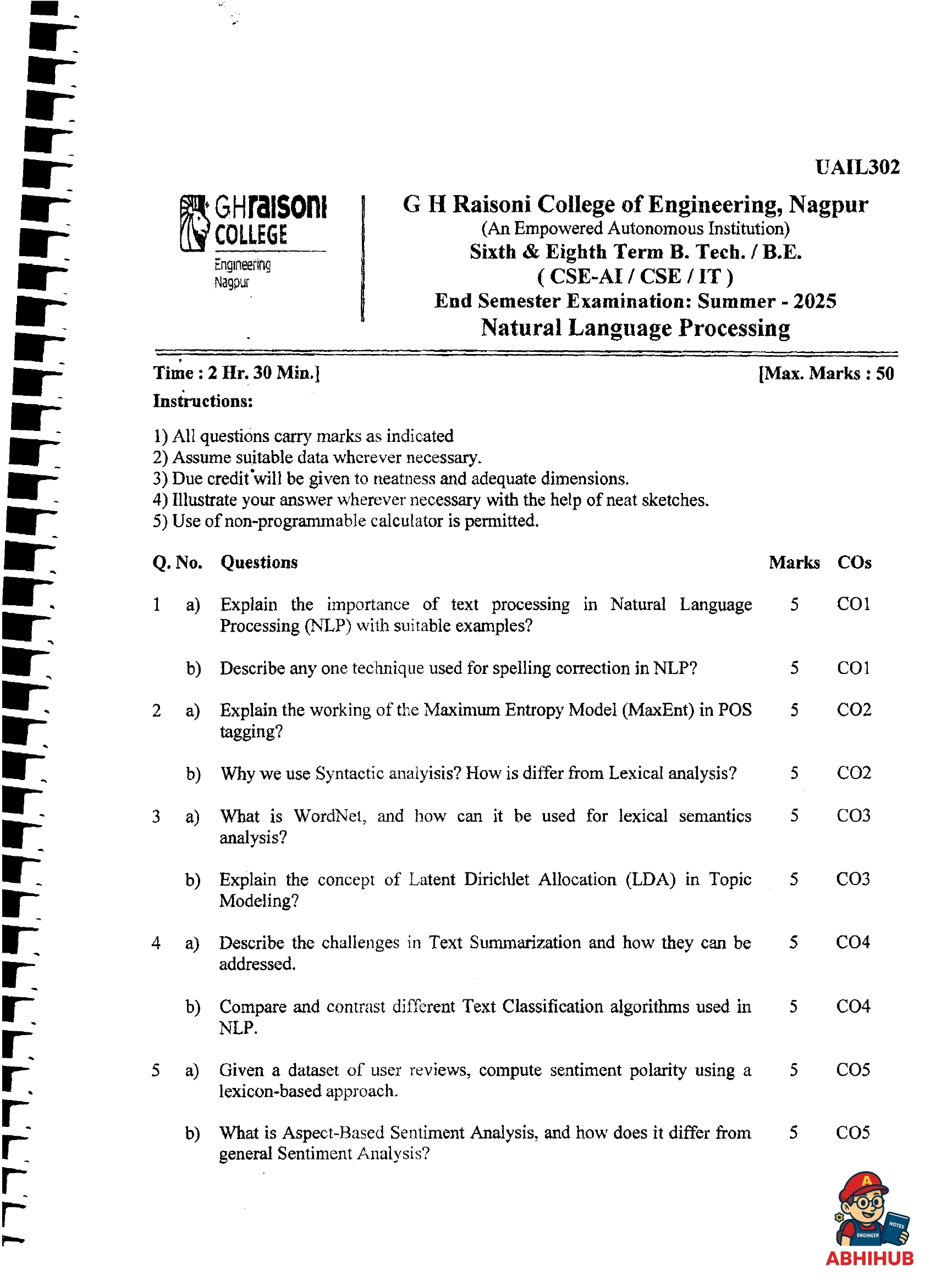Natural Language Processing - Natural Language Processing  PYQ