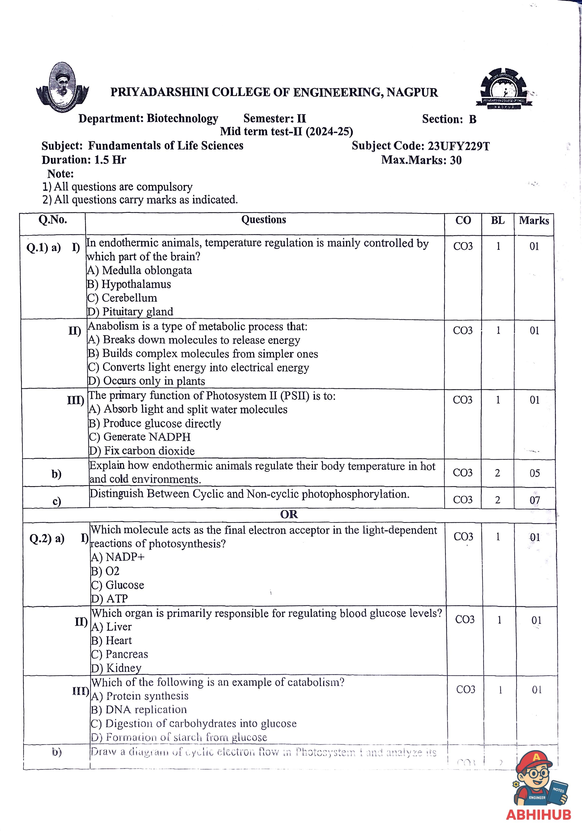 CAE2 Submission - Fundamentals in Life Sciences PYQ