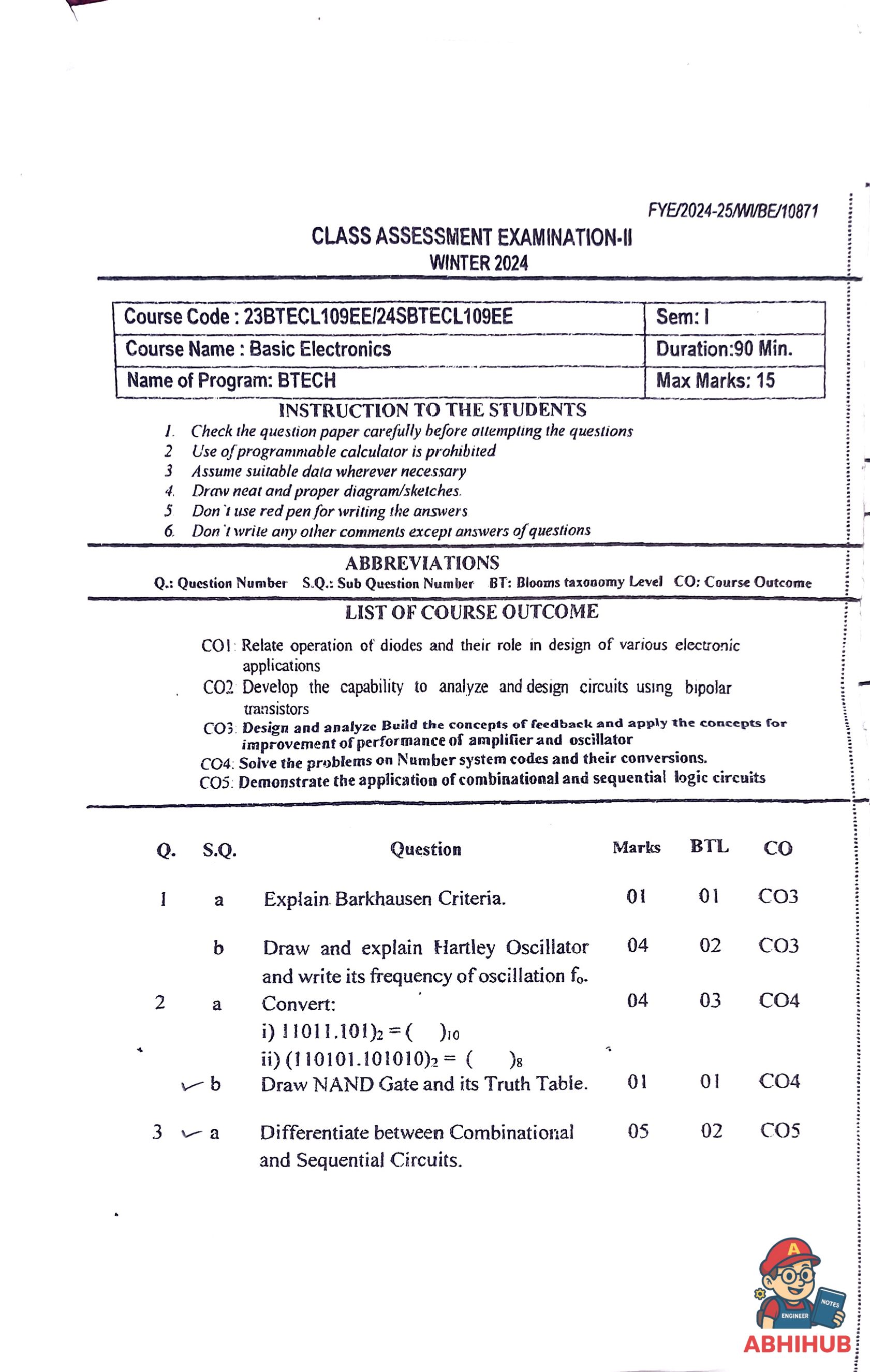 BE_CAE2 - Basic Electronics PYQ
