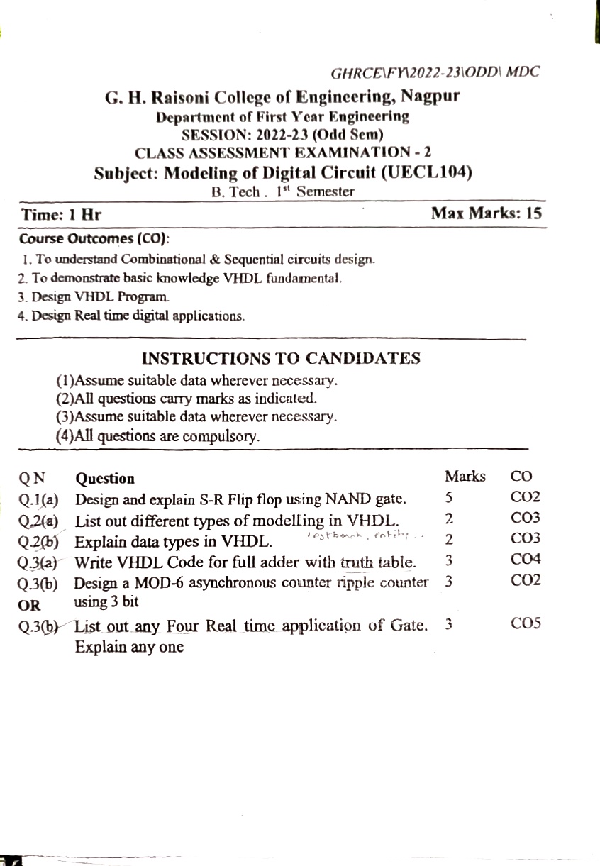CAE2 Submission - Modeling of Digital Circuits PYQ