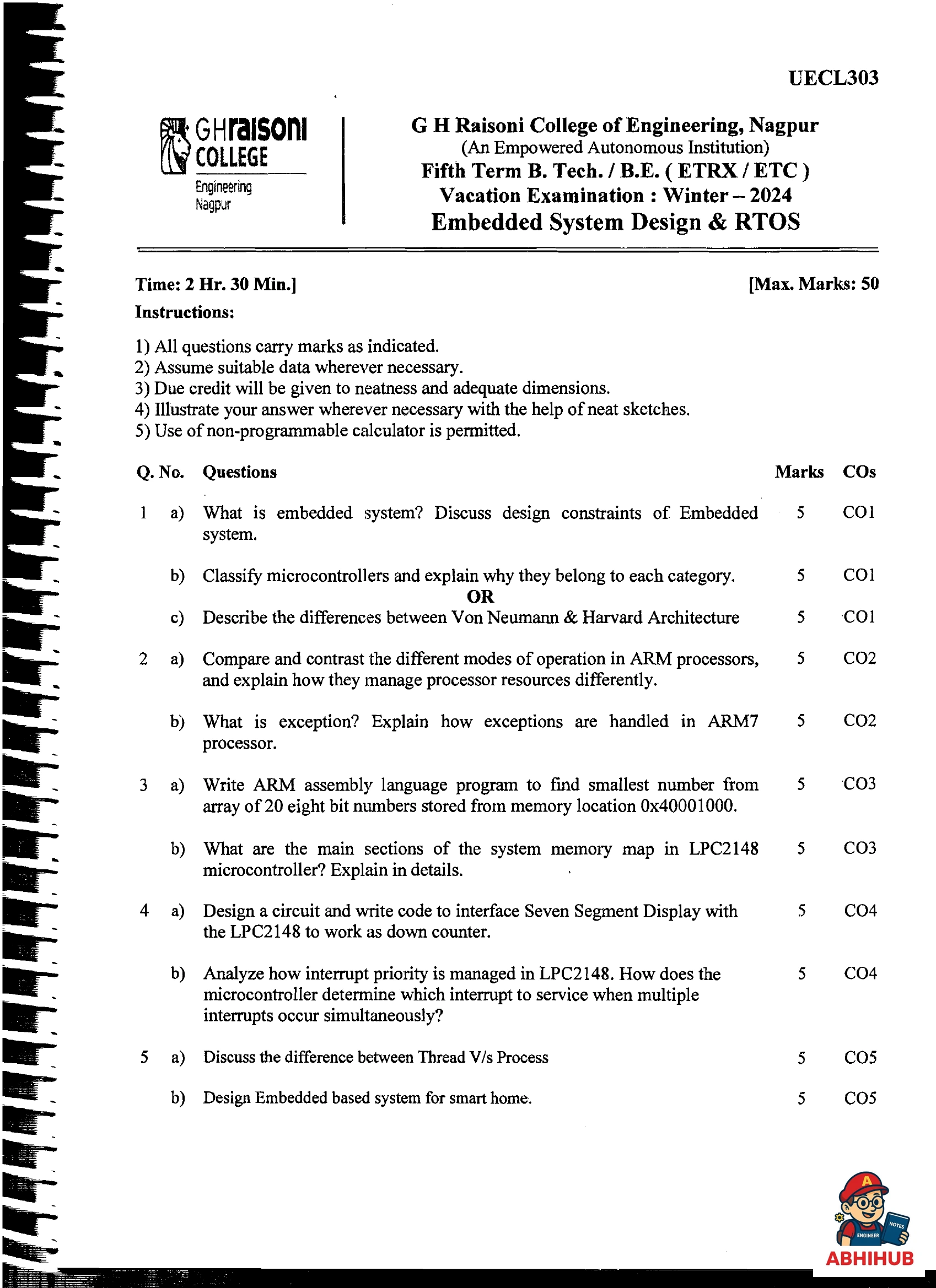 Embedded System Design - Embedded System Design & RTOS PYQ