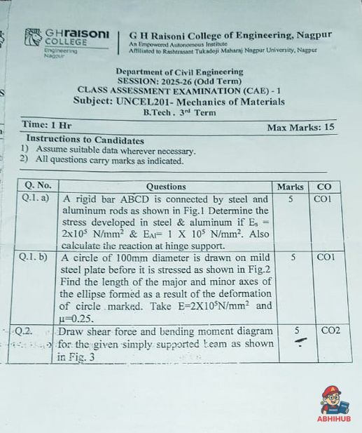 MoM-CAE1_2025 - Mechanics of Materials PYQ