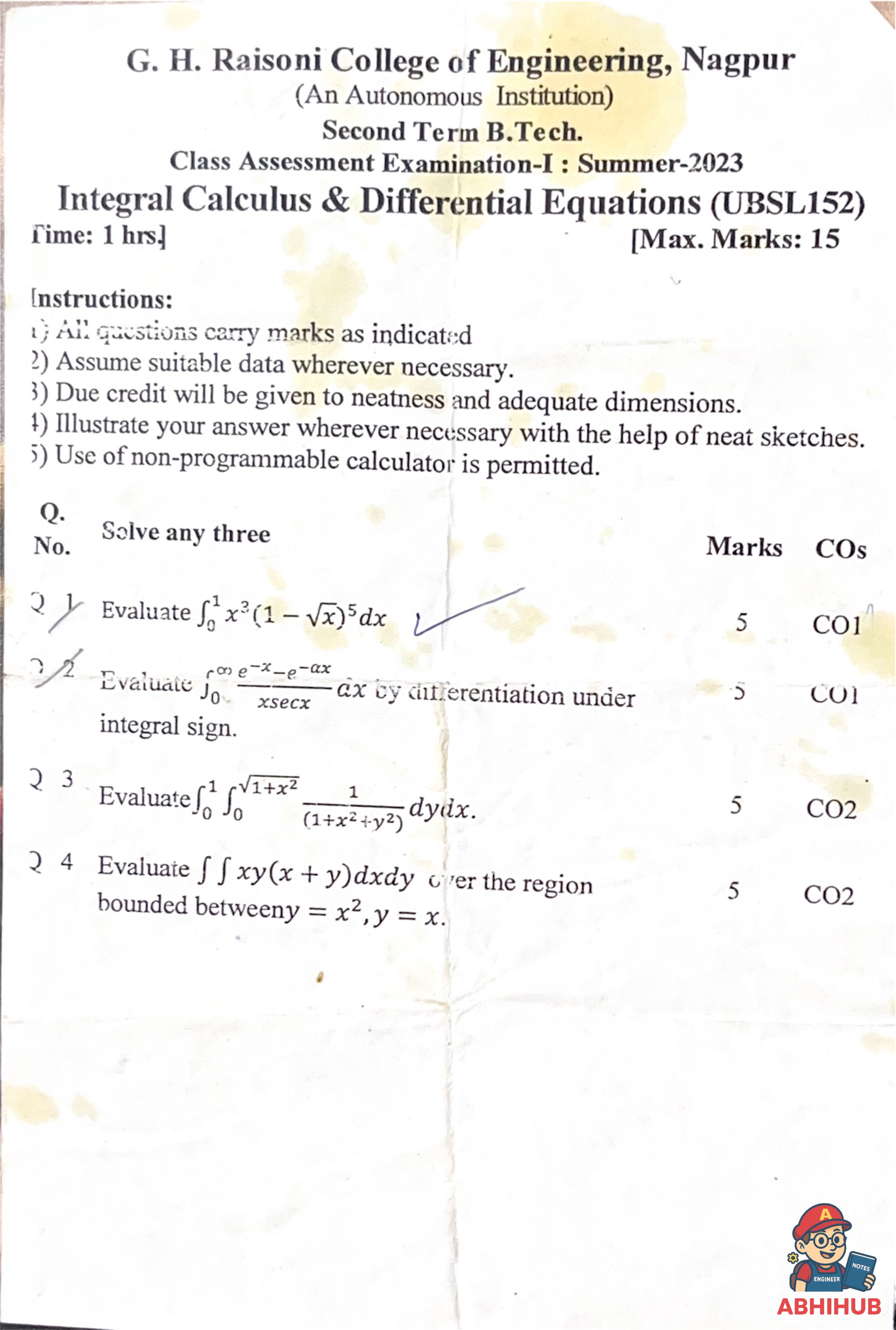 CAE1 Submission - Integral Calculus and Differential Equations PYQ