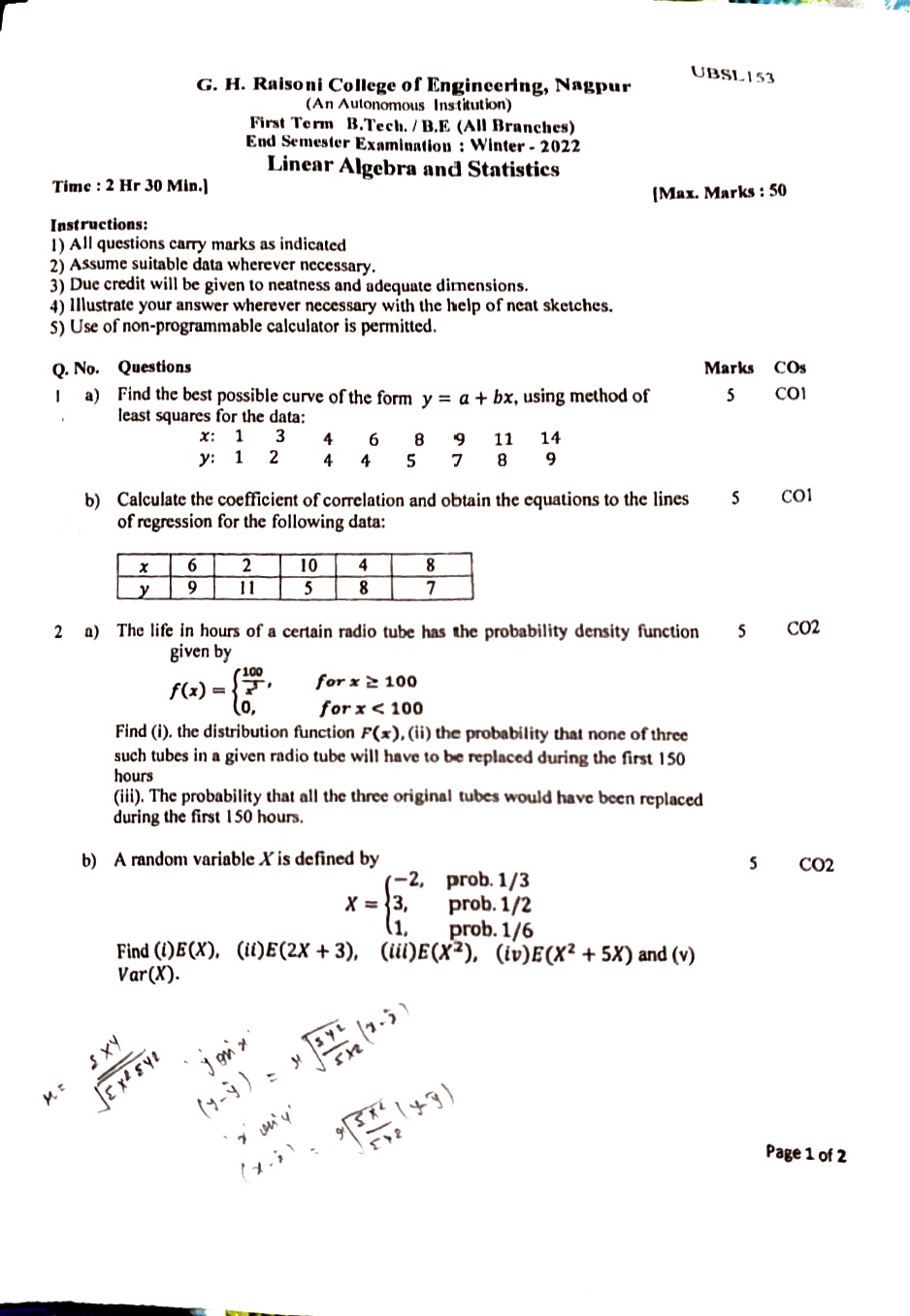 ESE Submission - Linear Algebra and Statistics PYQ