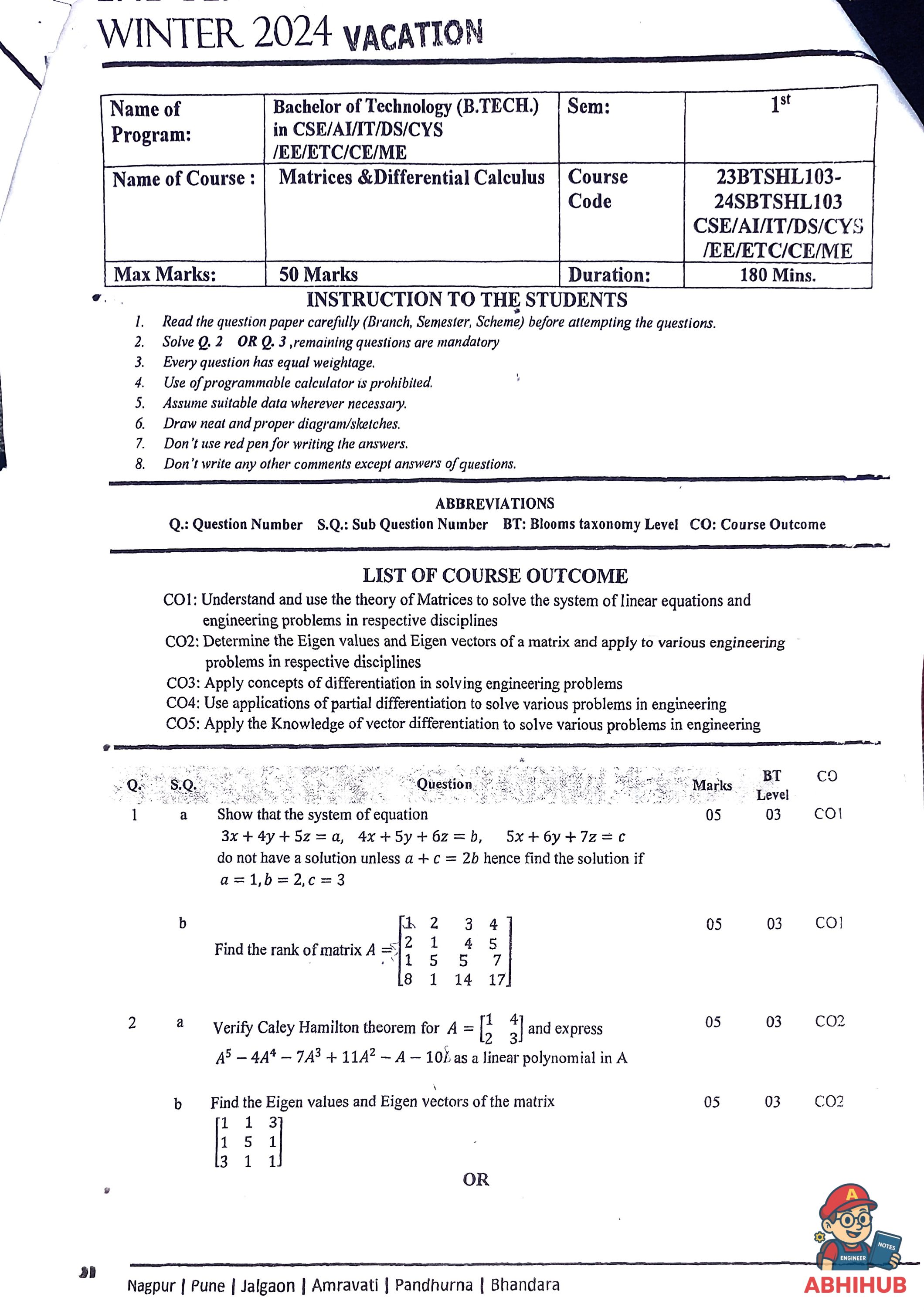 ESE Submission - Matrices and Differential Calculus PYQ