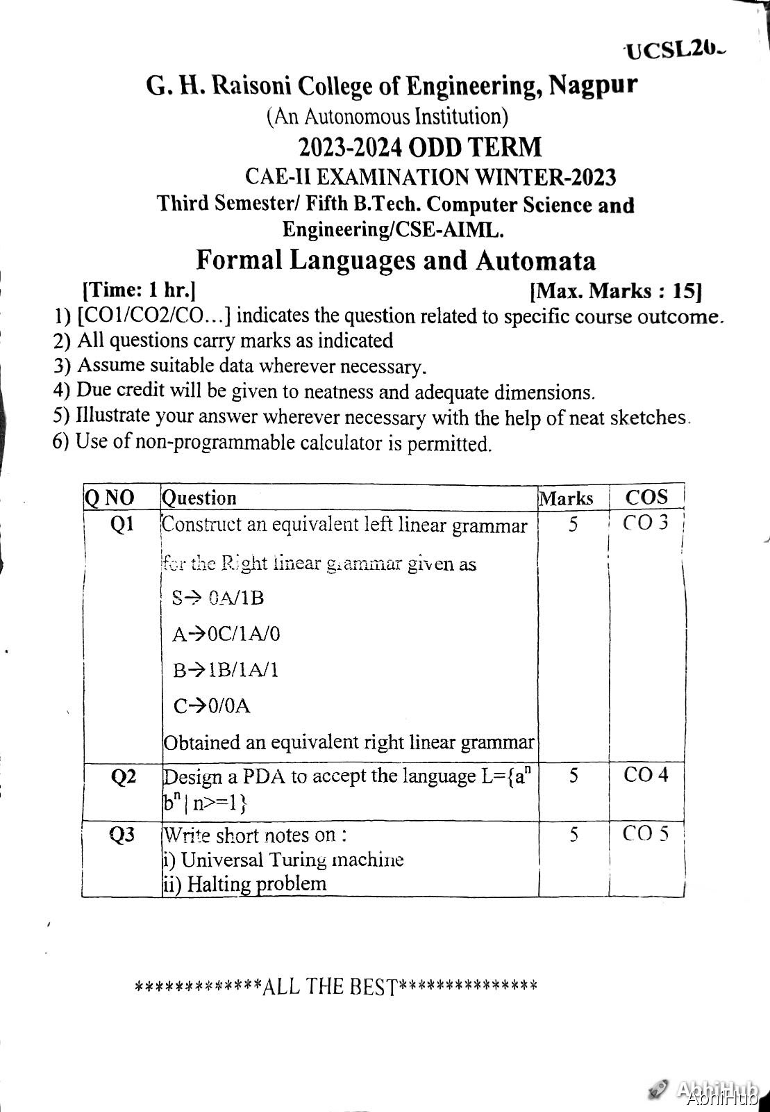 FLA CAE2 - Formal Languages and Automata PYQ