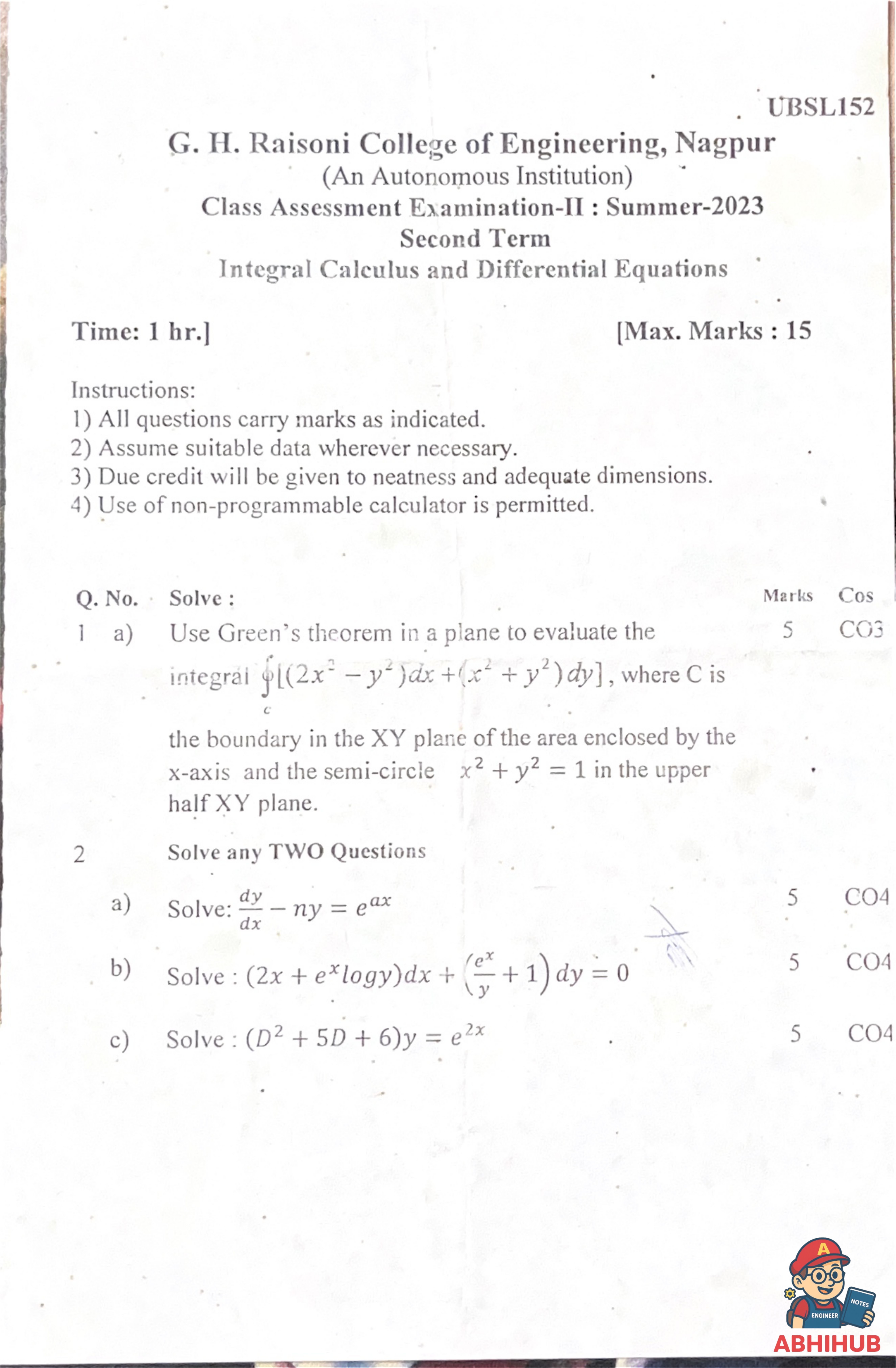 CAE2 Submission - Integral Calculus and Differential Equations PYQ