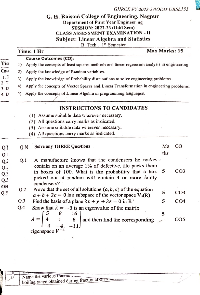 CAE2 Submission - Linear Algebra and Statistics PYQ