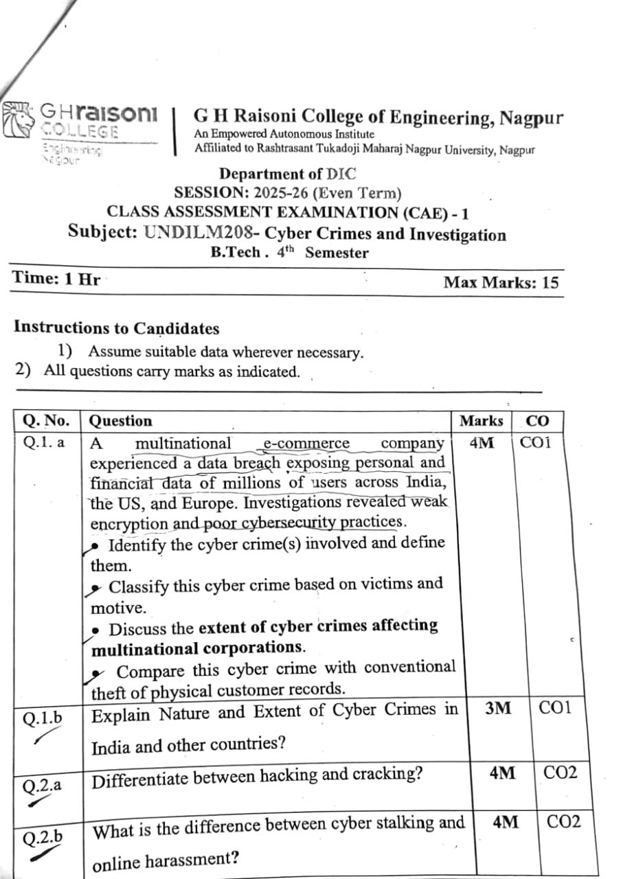 Cyber Crime and Investigation - CAE1 - Cyber Crime and Investigation PYQ