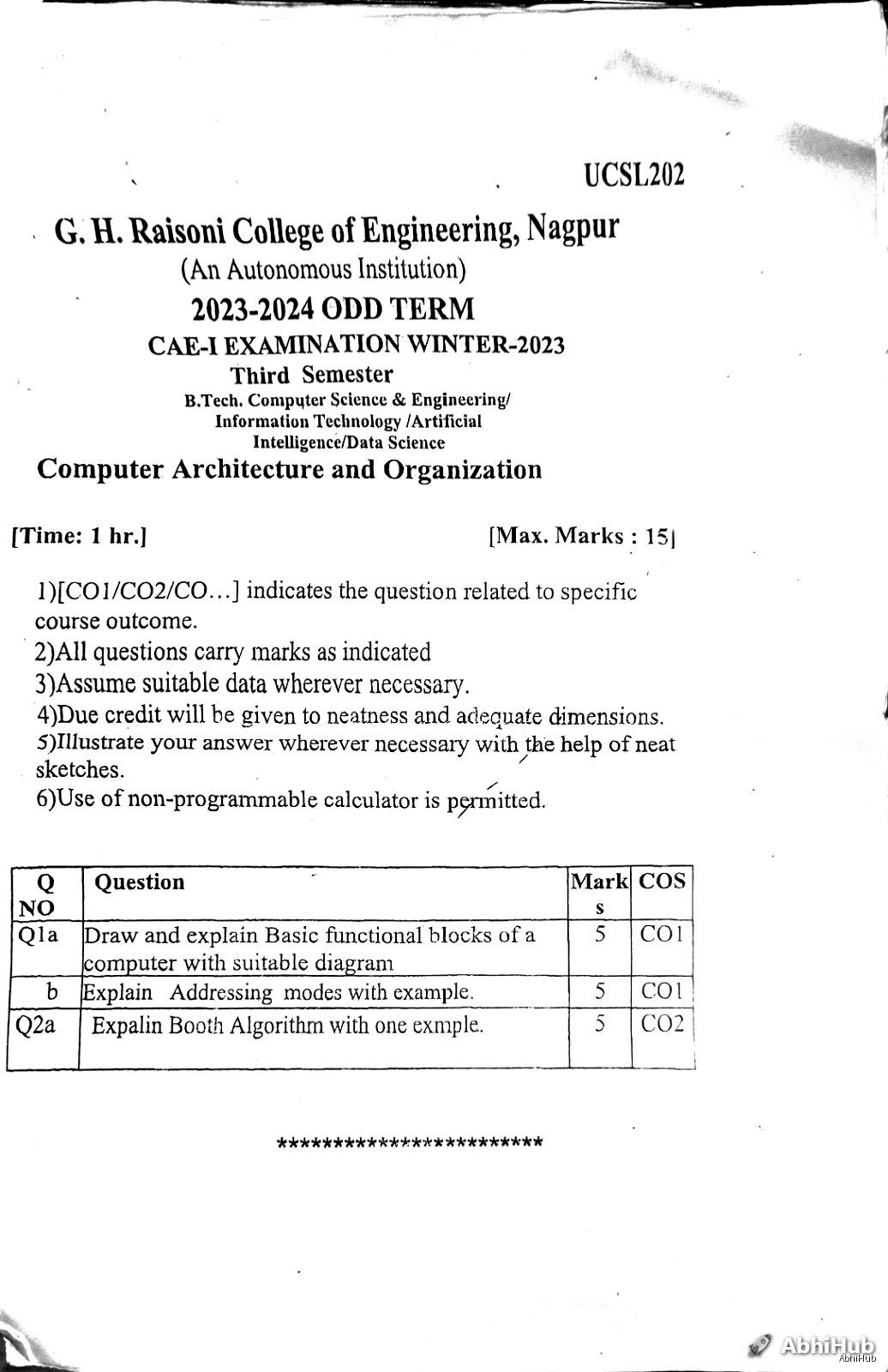 CAO CAI1 - Computer Architecture and Organization PYQ