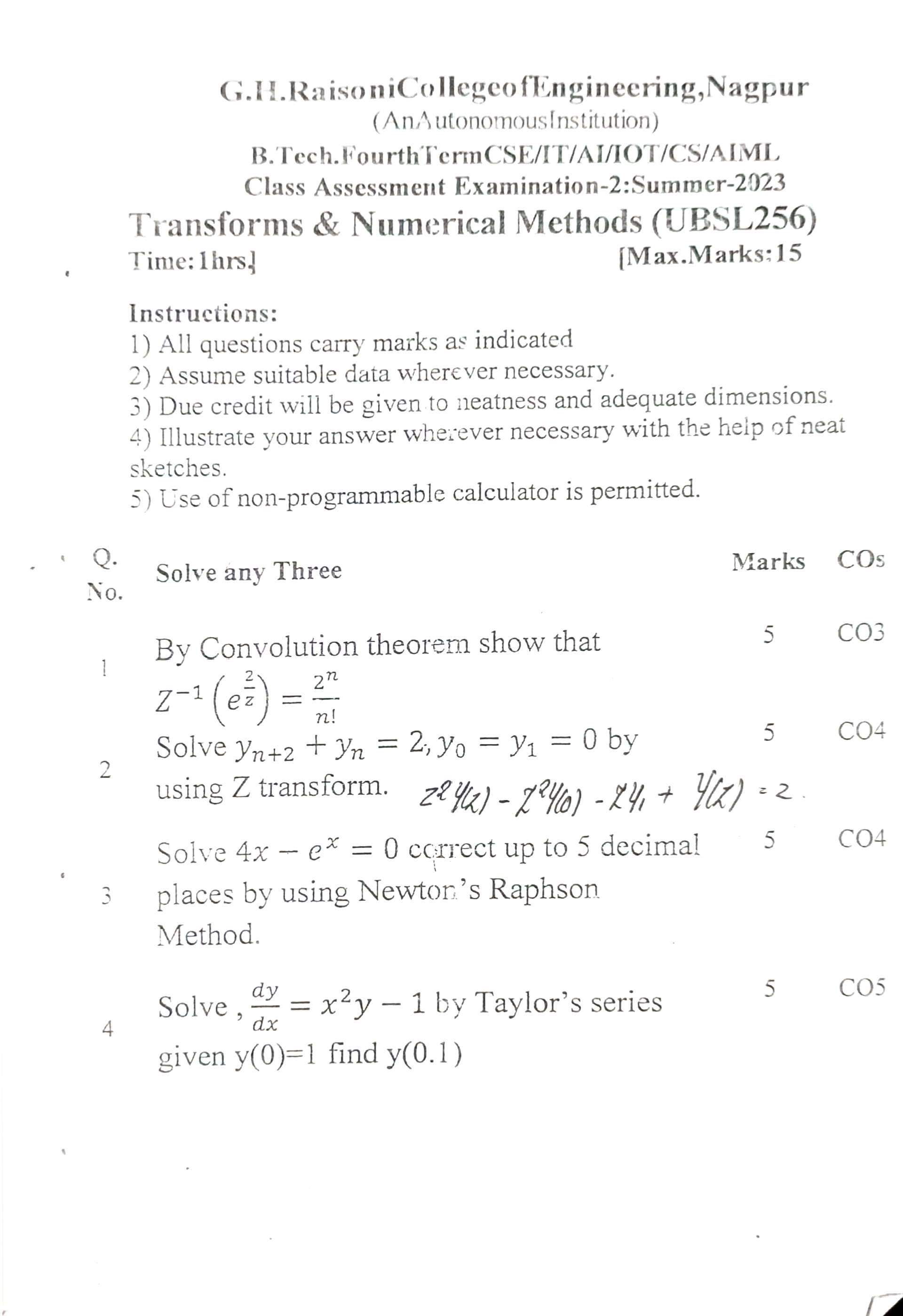 CAE2 Submission - Transforms and Numerical Methods PYQ