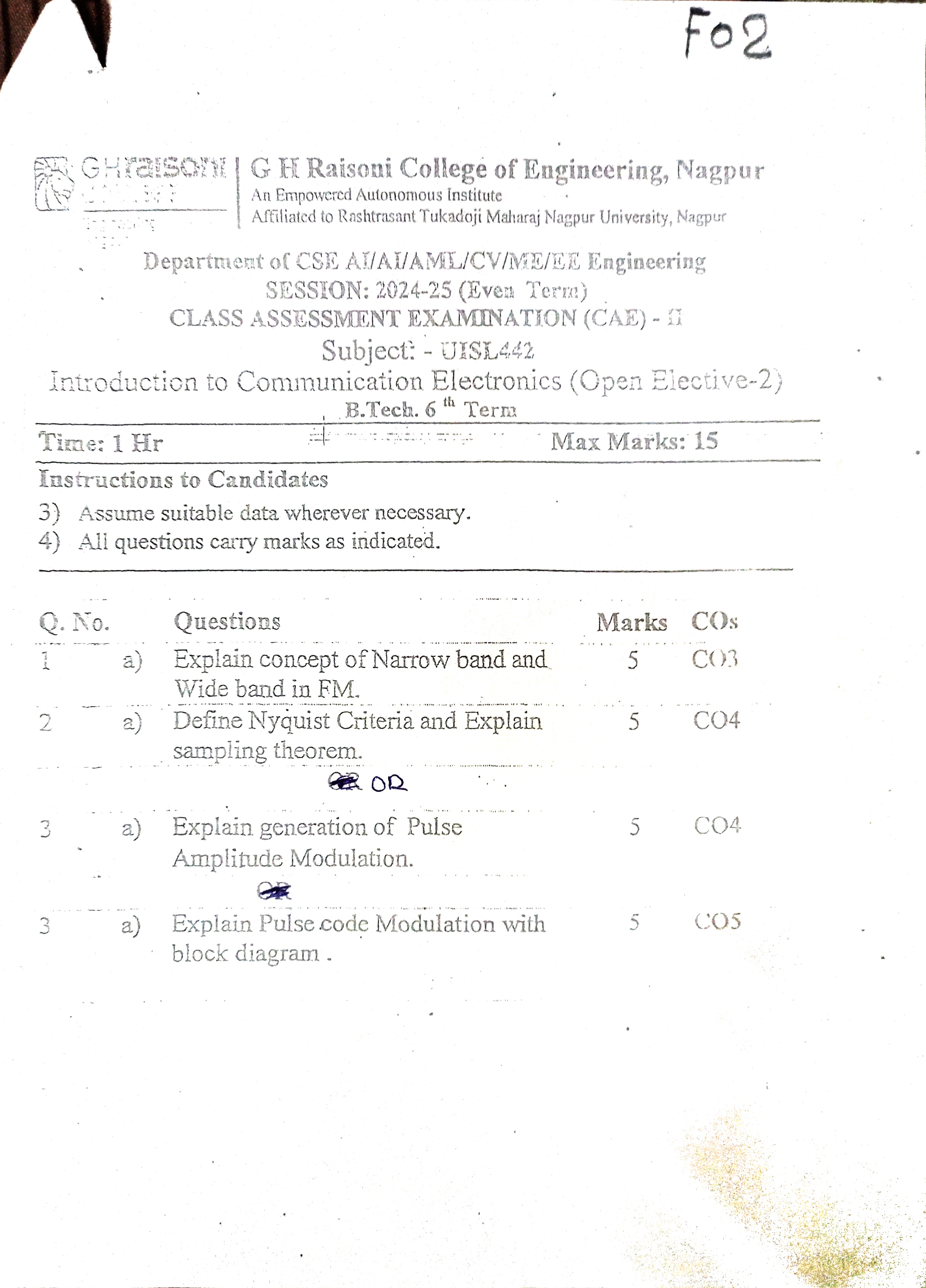 CAE2 - Introduction to Communication Electronics PYQ