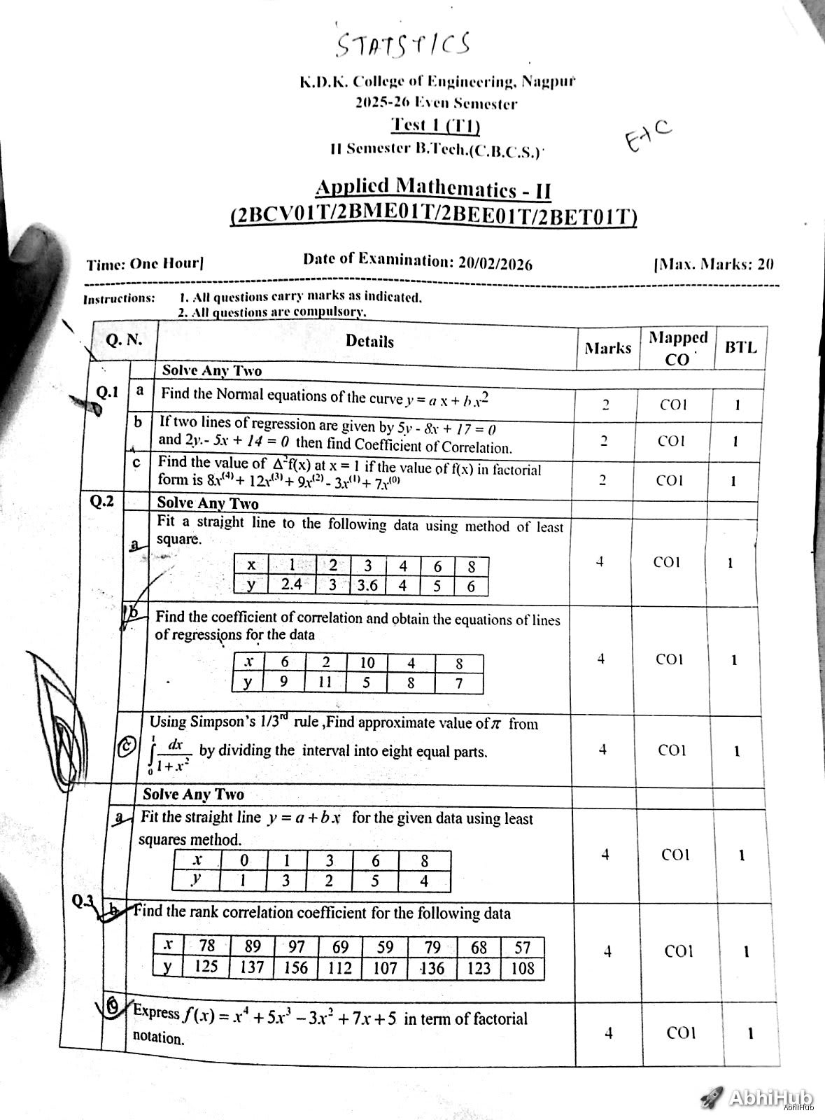 Test-1 - Applied Mathmatics -2 PYQ