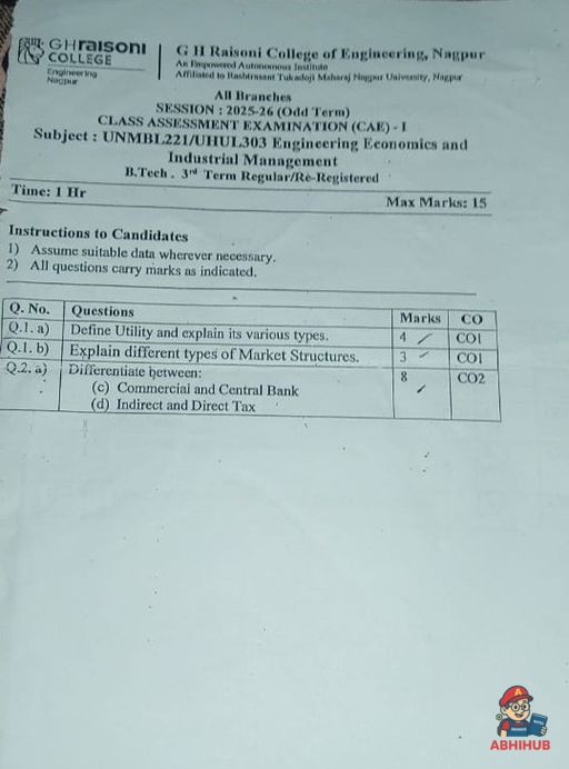 CAE1 Submission - Engineering Economics and Industrial Management  PYQ