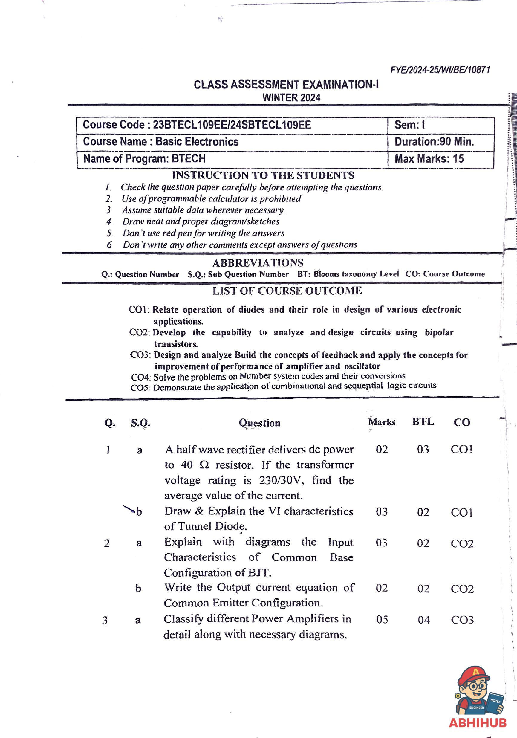 BE_CAE1 - Basic Electronics PYQ