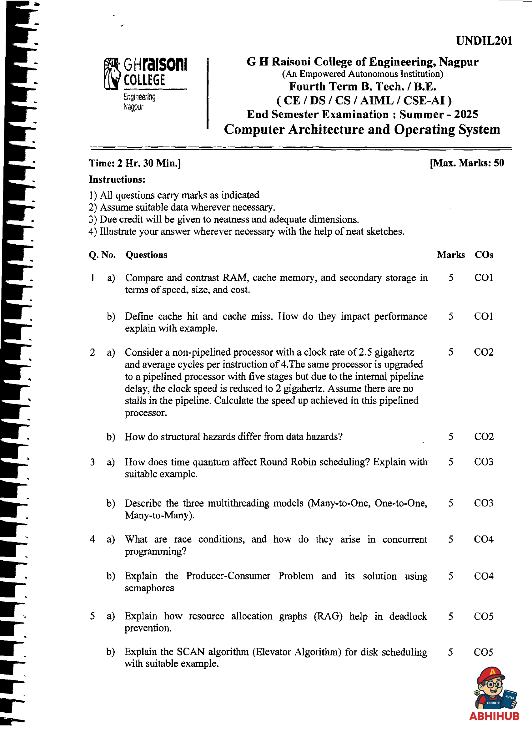 Computer Architecture And Operating System - Computer Architecture And Operating System PYQ