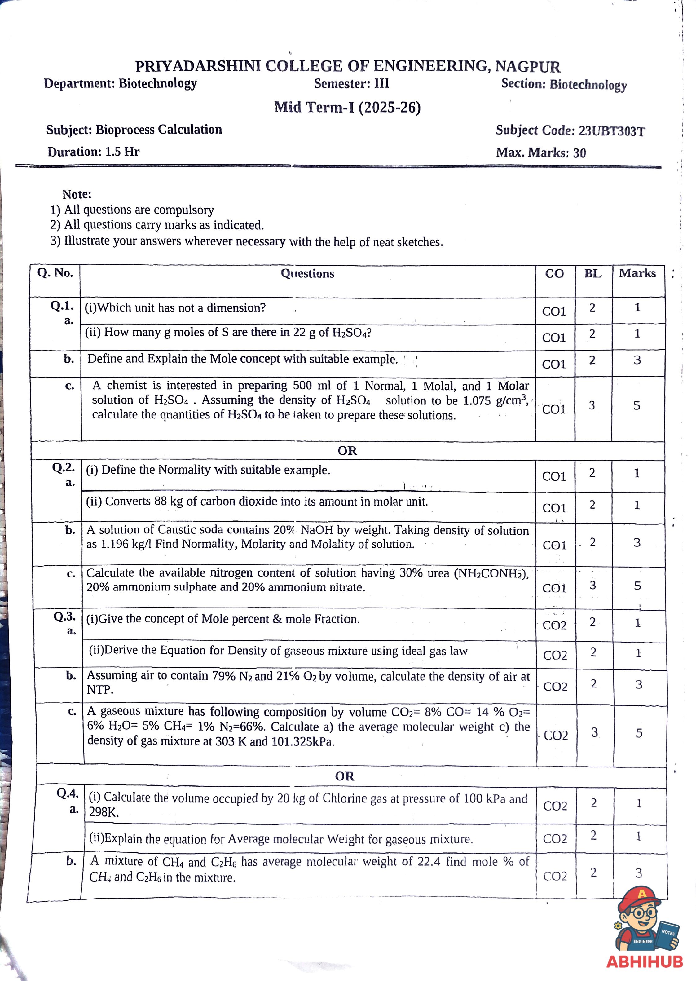 CAE1 Submission - Bioprocess Calculations - Theory PYQ