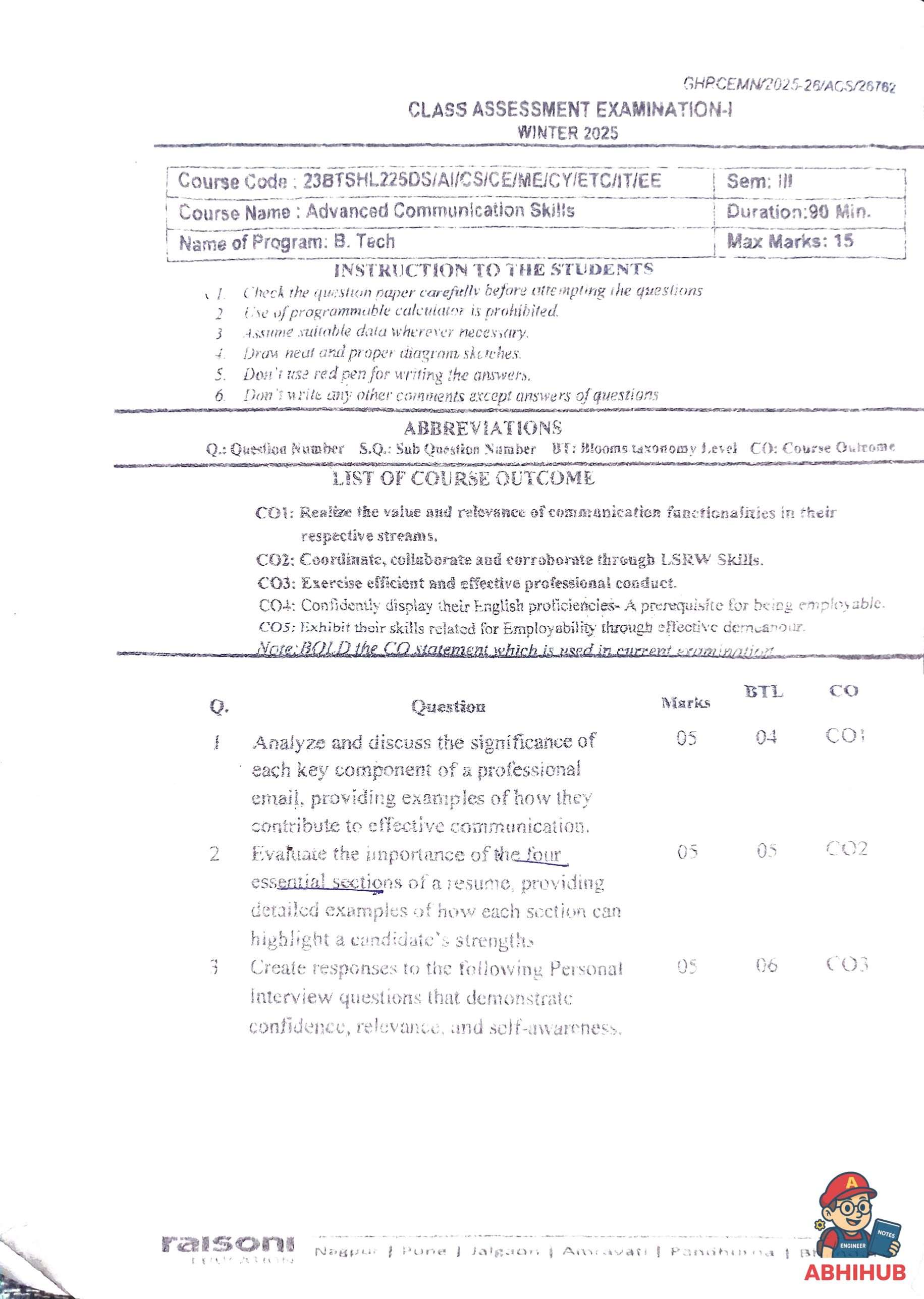 ACS_CAE1 - Advanced Communication Skills PYQ