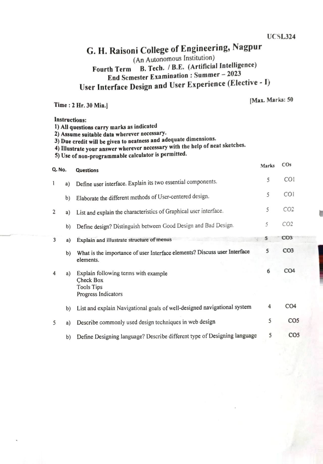 User Interface and User Experience (UCSLV24) - User Interface and User Experience PYQ