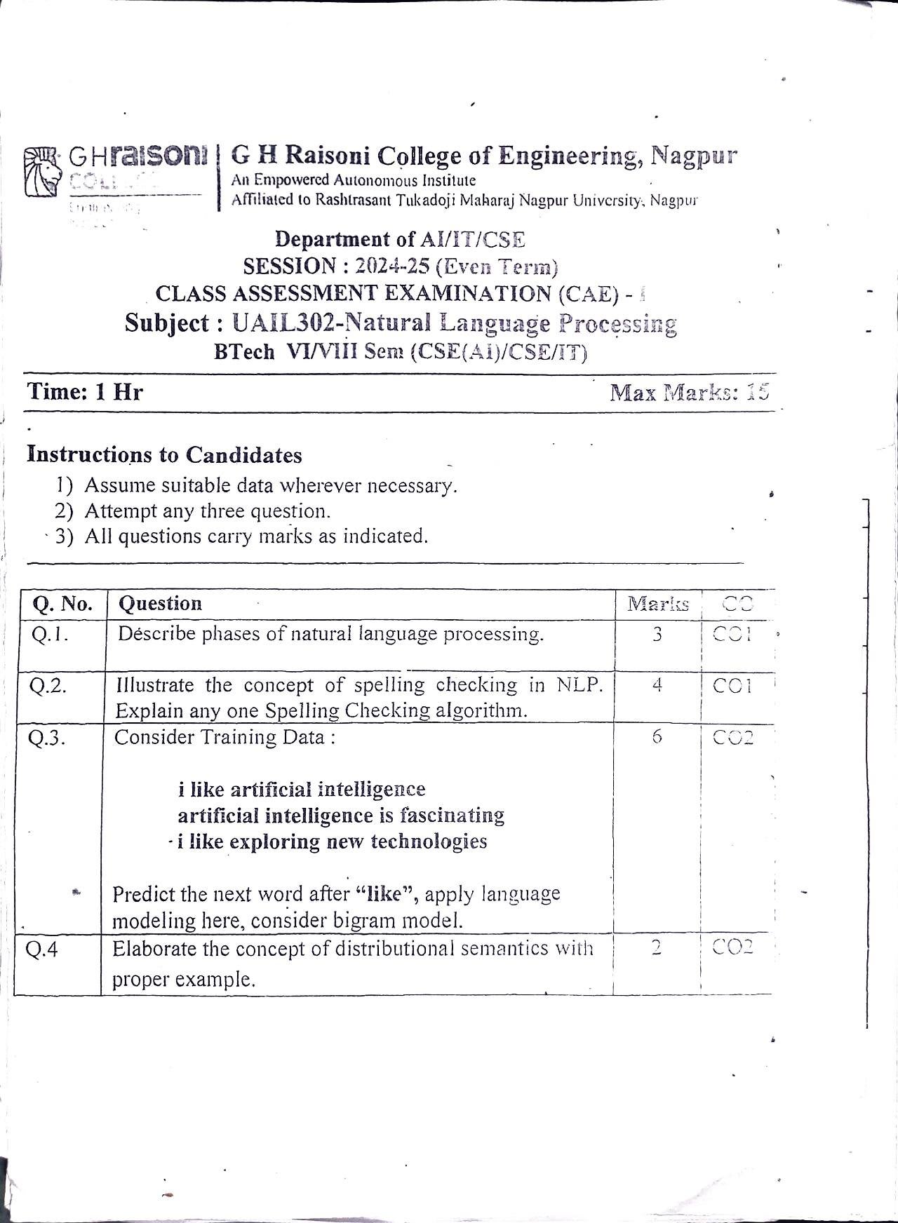 Natural Language Processing - Natural Language Processing  PYQ
