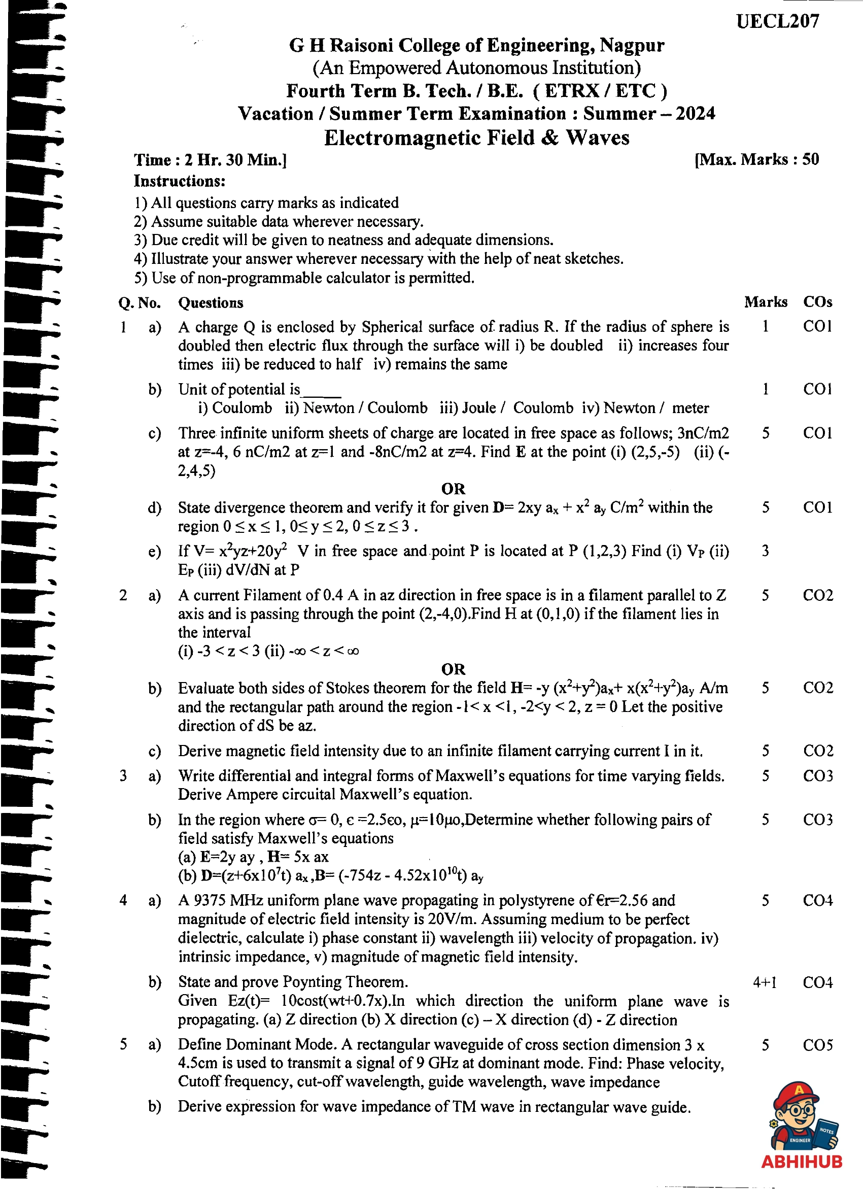 Electromagnetic Field And Waves - Electromagnetic Field And Waves PYQ
