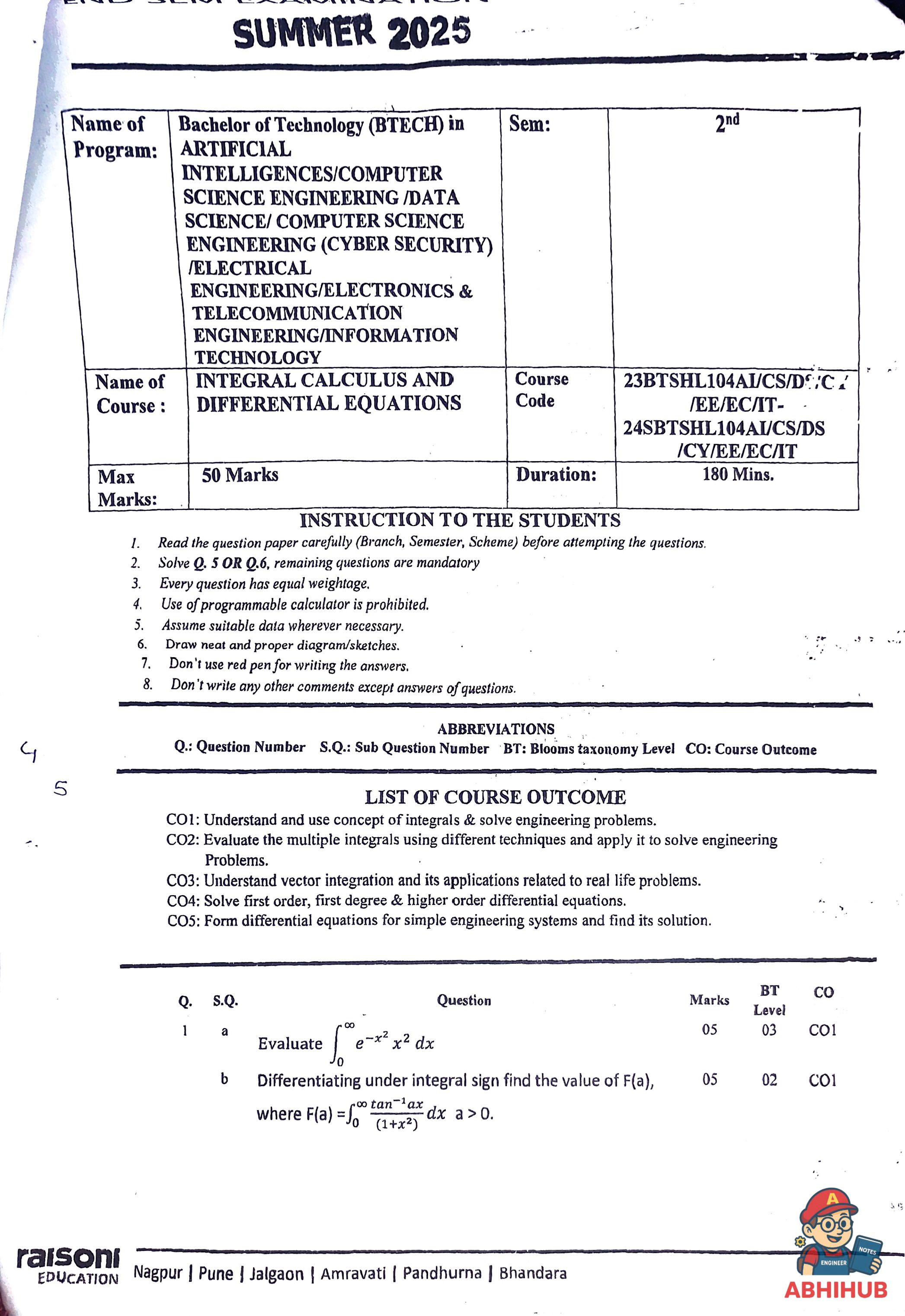 ESE Submission - Integral Calculus and Differential Equations PYQ