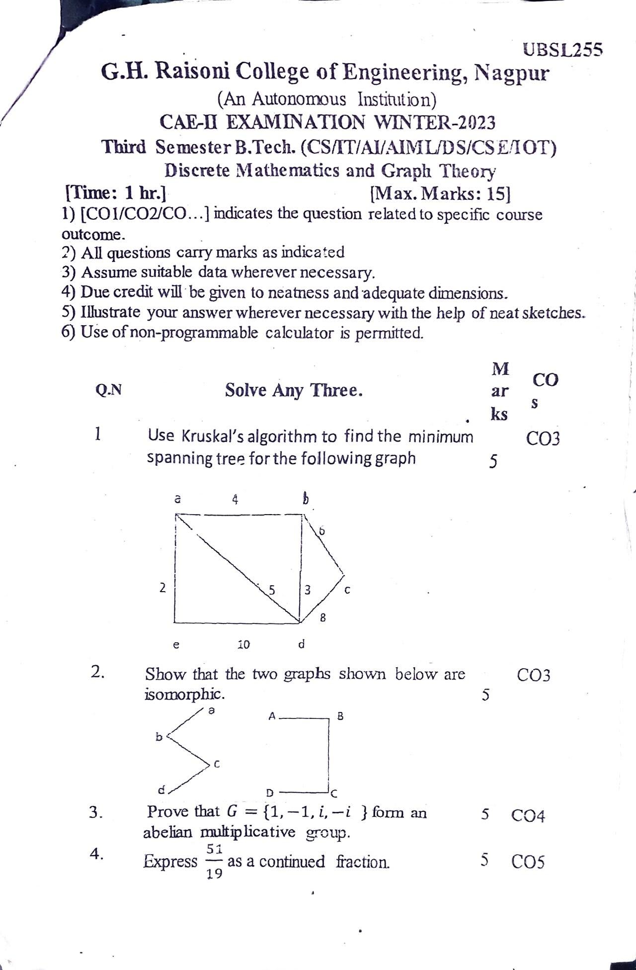 Discrete Mathematics and Graph Theory - Discrete Mathematics and Graph Theory PYQ
