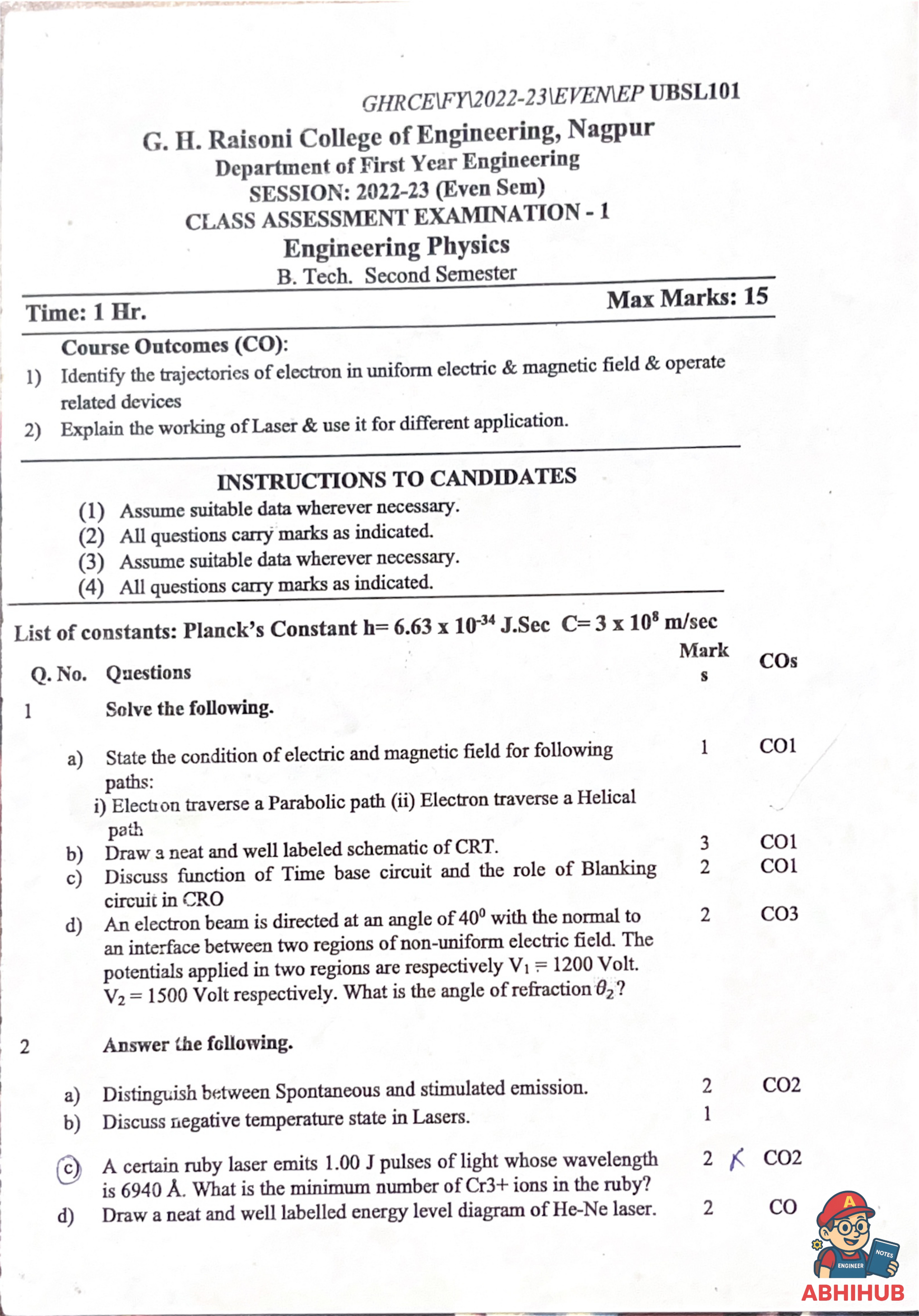 CAE1 Submission - Engineering Physics PYQ