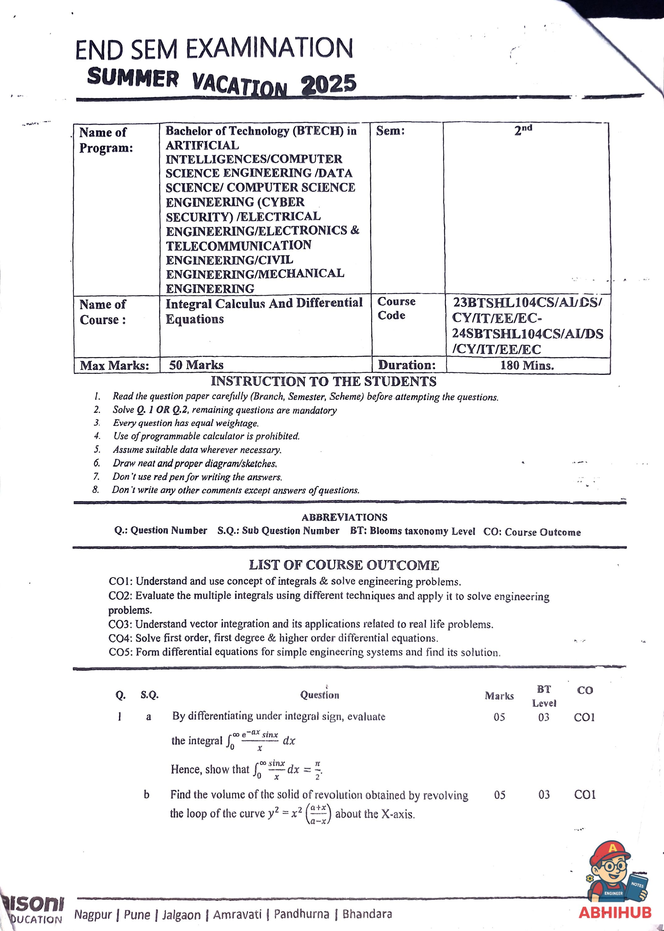 ESE Submission - Integral Calculus and Differential Equations PYQ