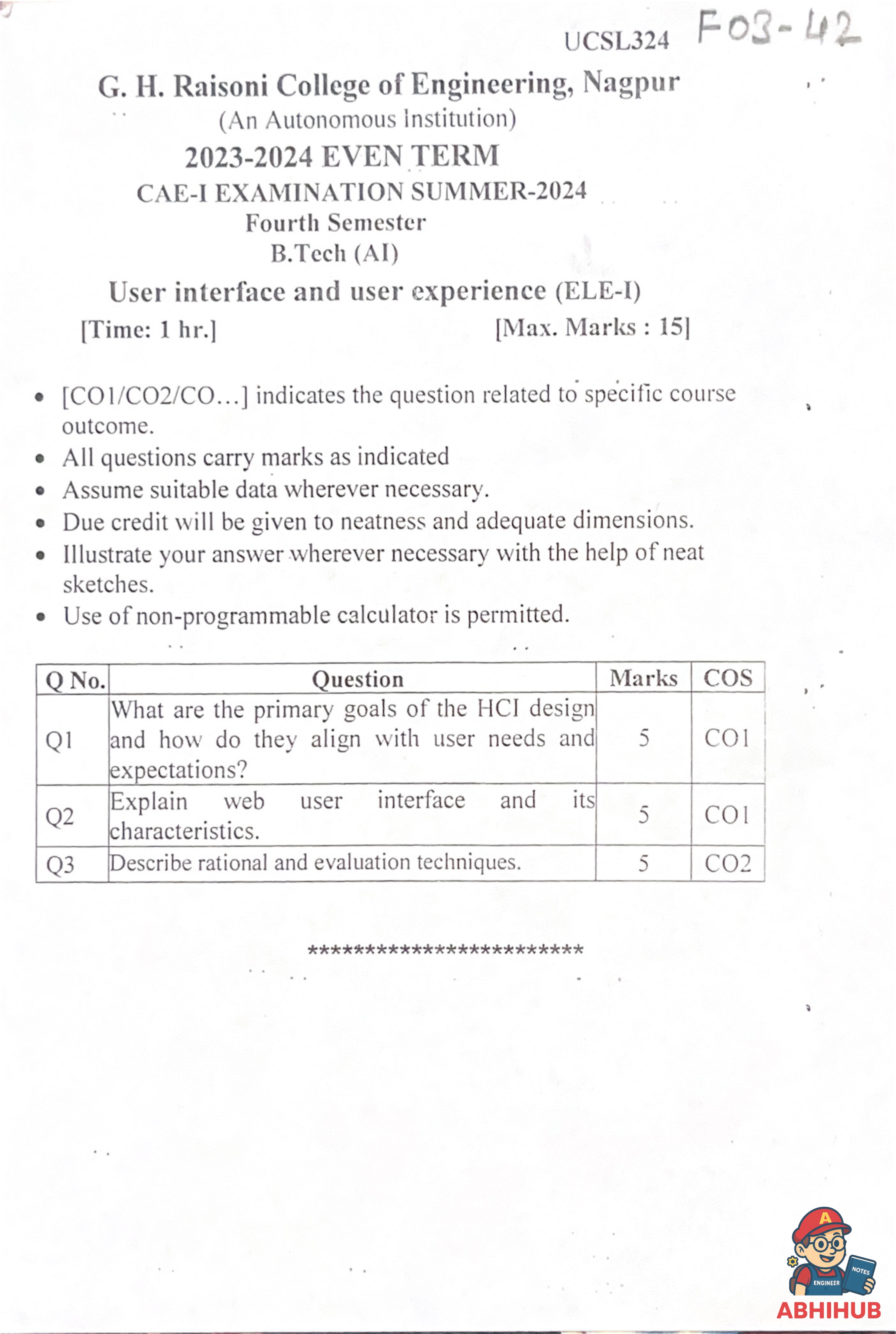 UIUX_CAE1_2024 - User Interface and User Experience PYQ