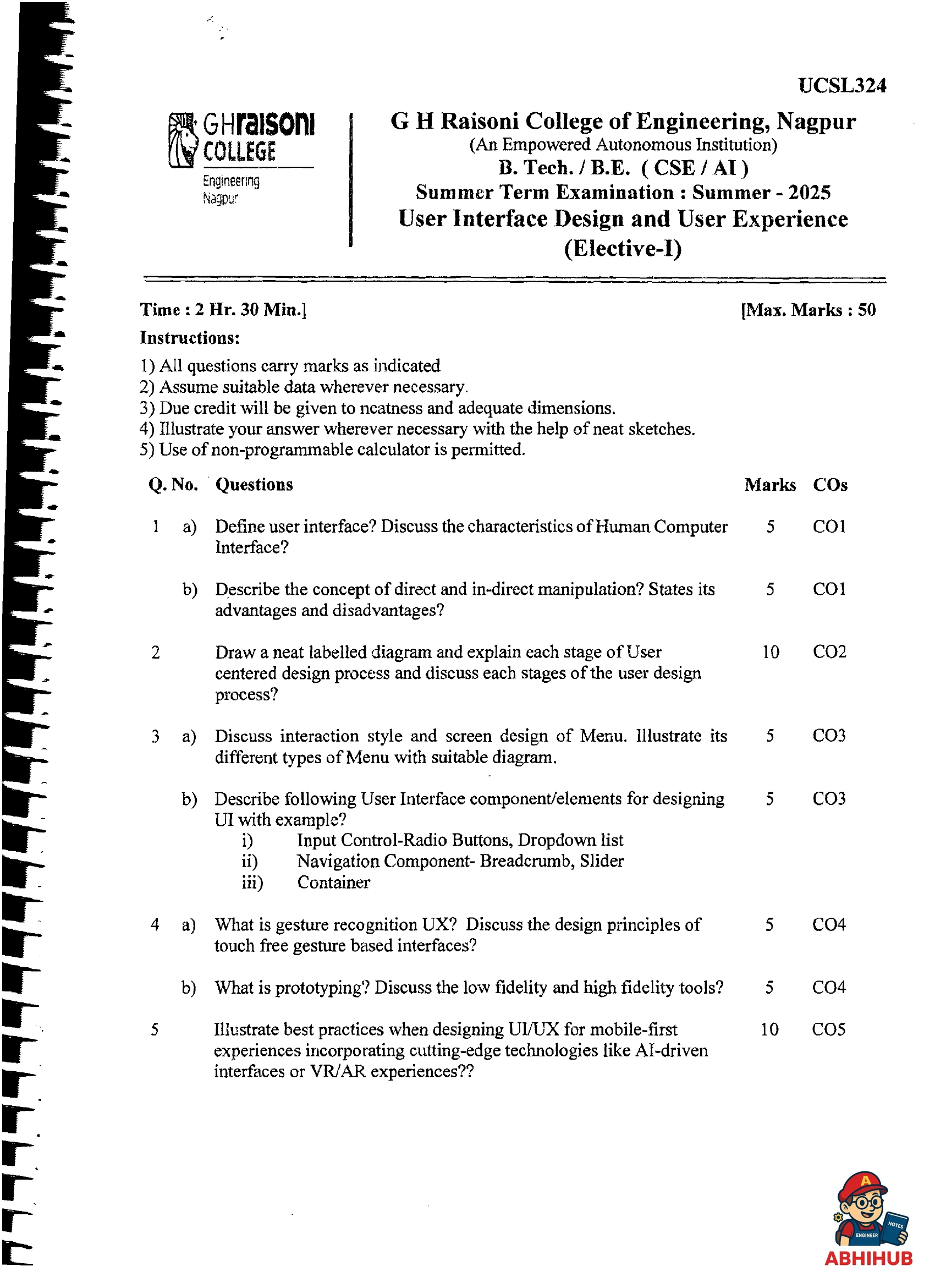 User Interface Design and User Experiance - User Interface Design and User Experiance PYQ