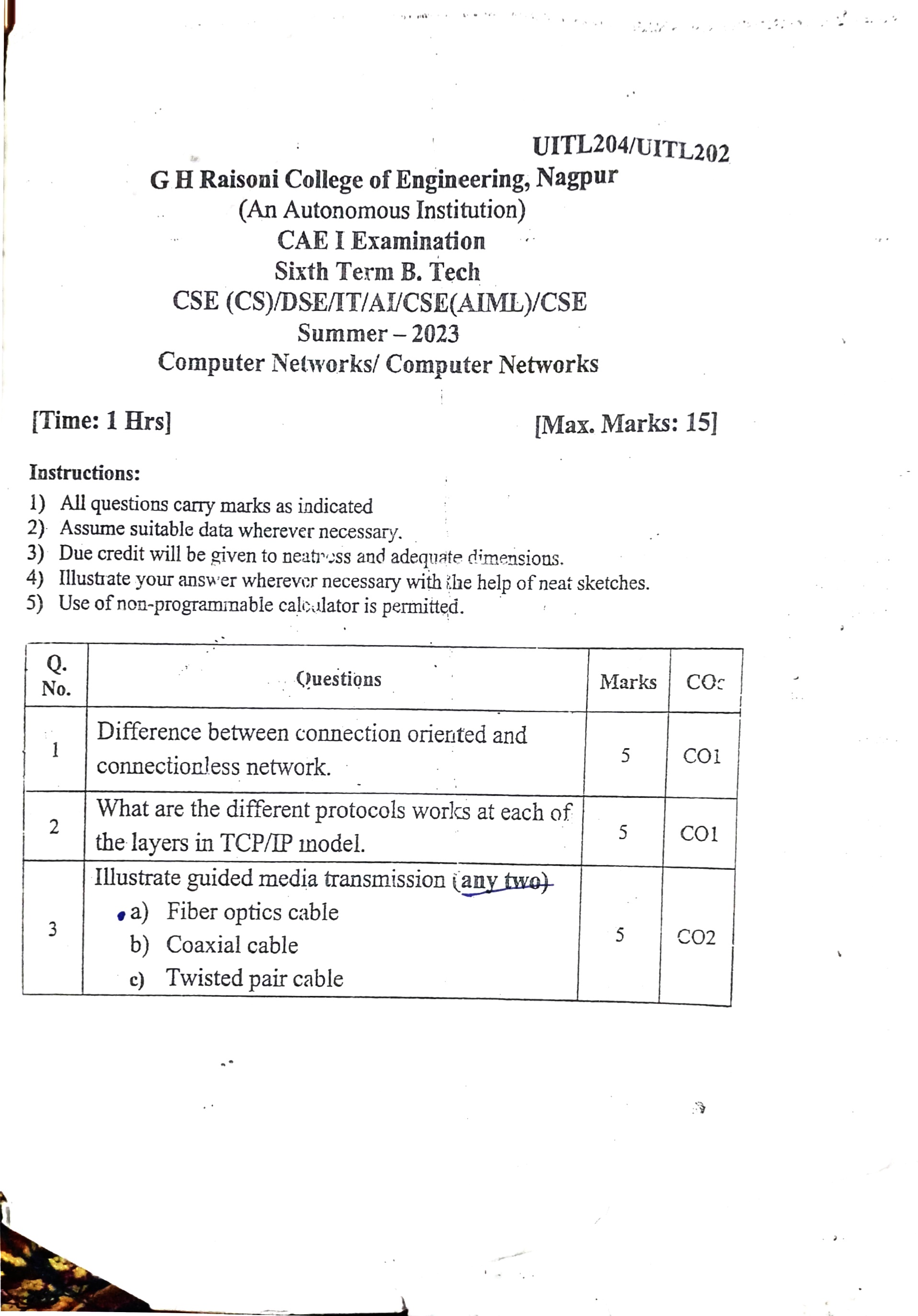 CAE1 Submission - Computer Networks  PYQ