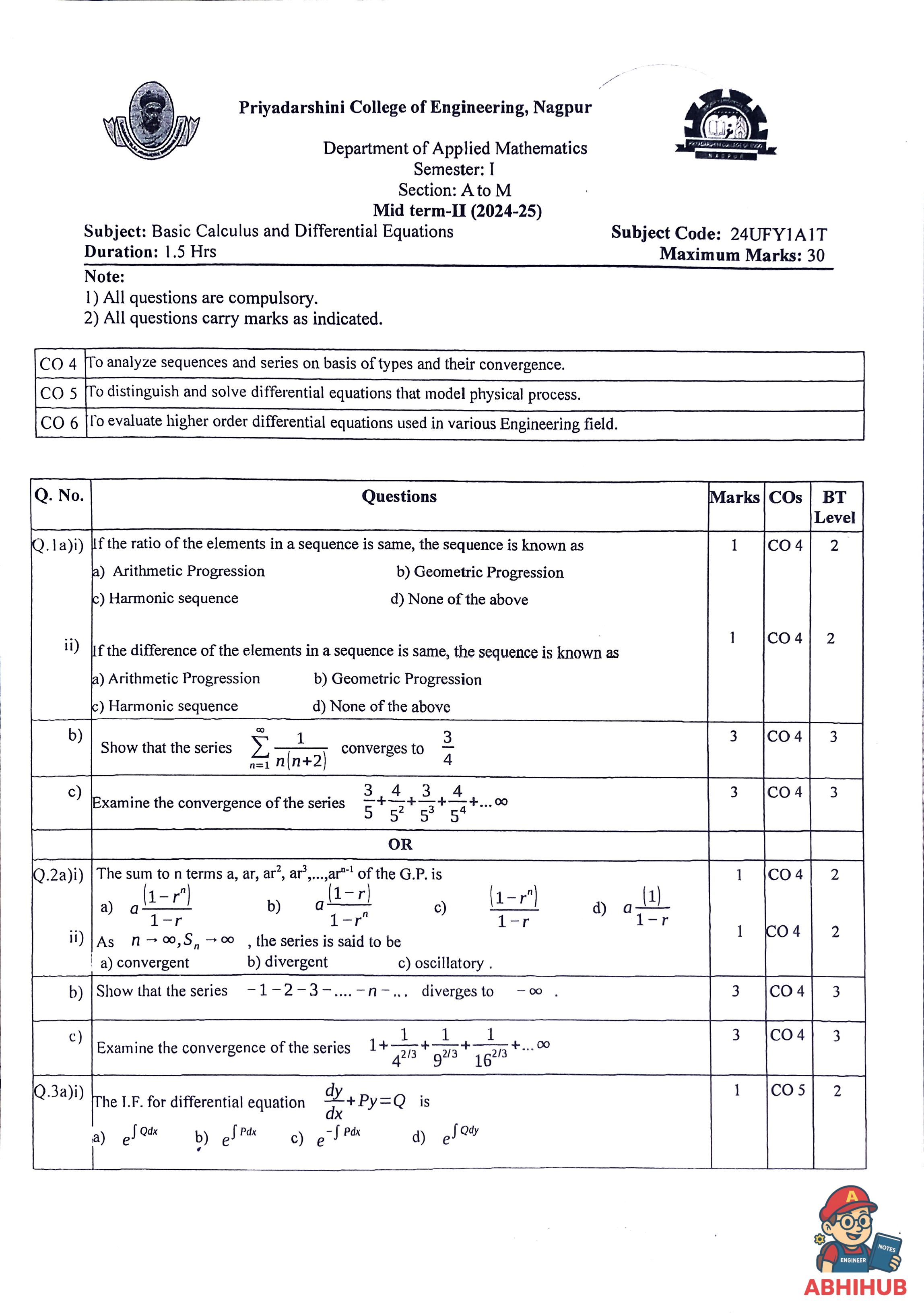 CAE2 Submission - Basic Calculus & Differential Equations PYQ