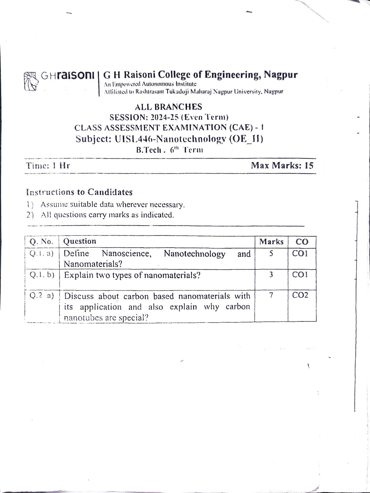 Nanotechnology - Nanotechnology PYQ