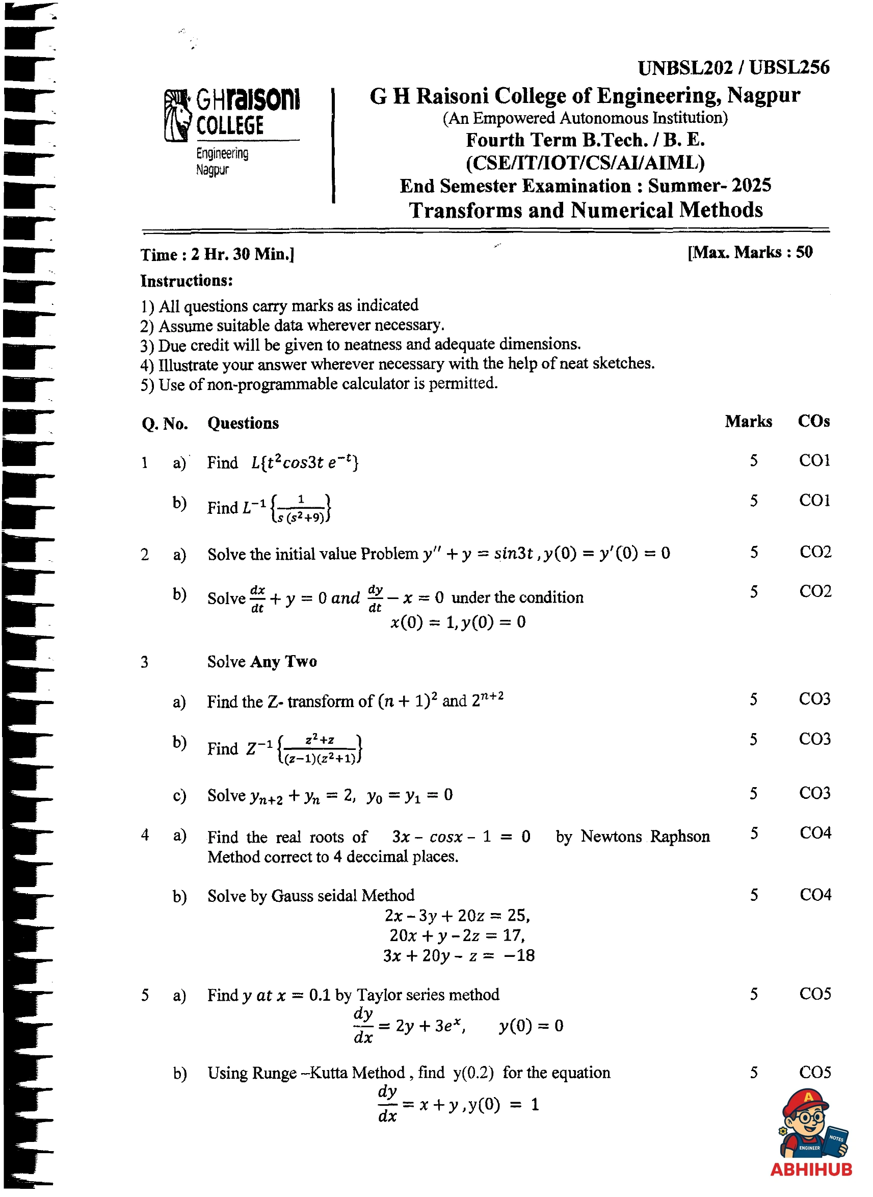 Transforms and Numerical Methods - Transforms and Numerical Methods PYQ